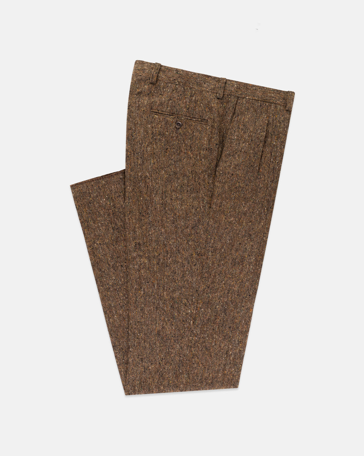 Made-in-Canada Brown Pleated Donegal Tweed Trousers