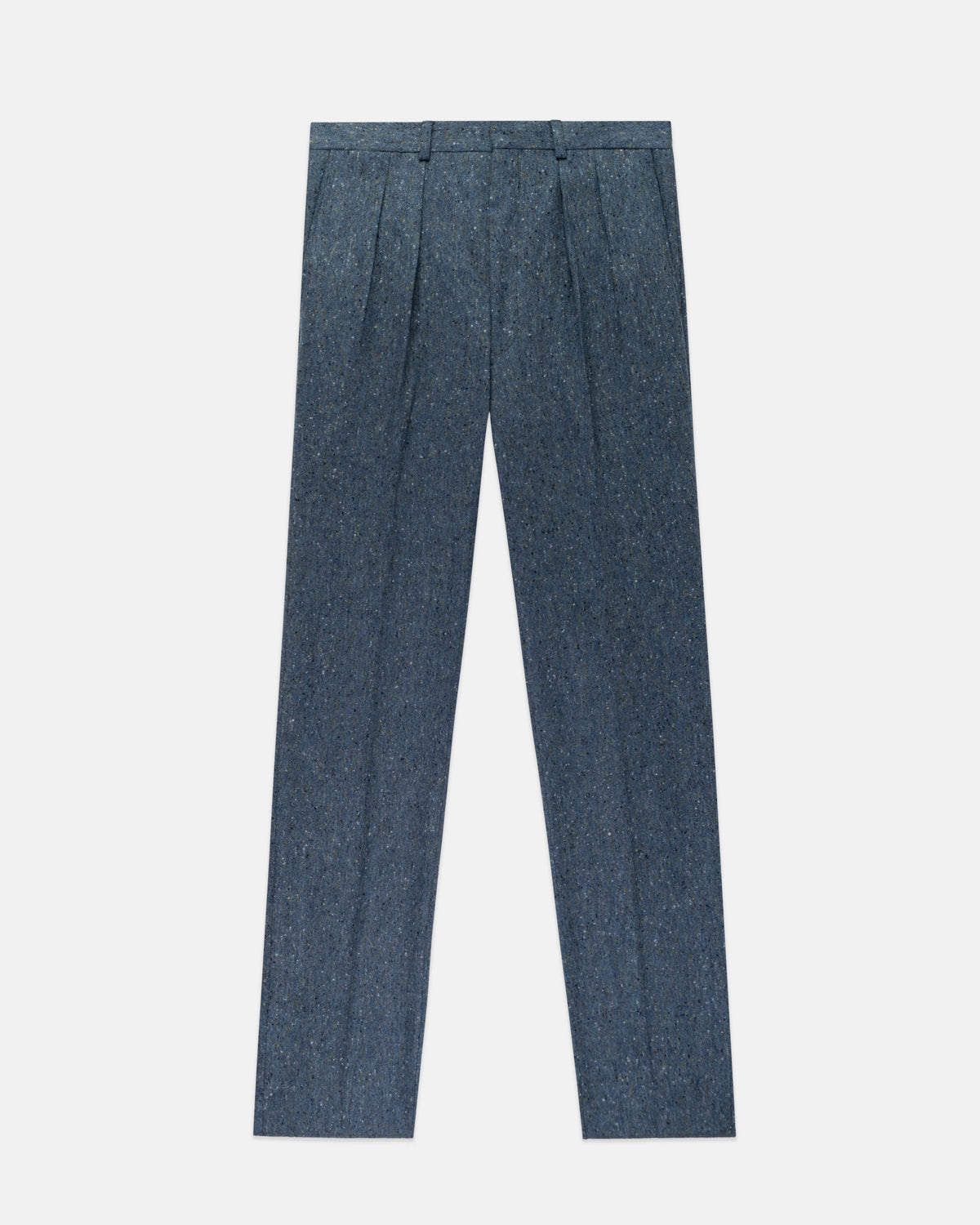 Made-in-Canada Blue Pleated Donegal Tweed Trousers