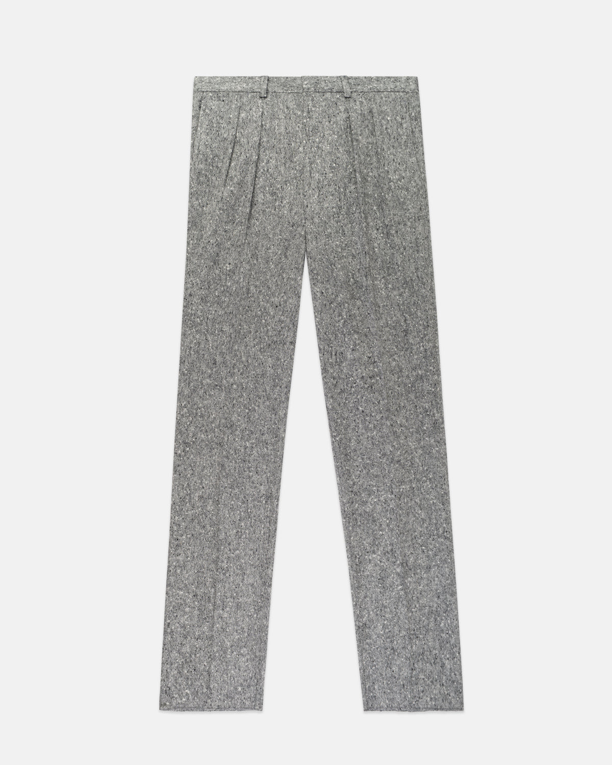 Made-in-Canada Black & White Pleated Donegal Tweed Trousers