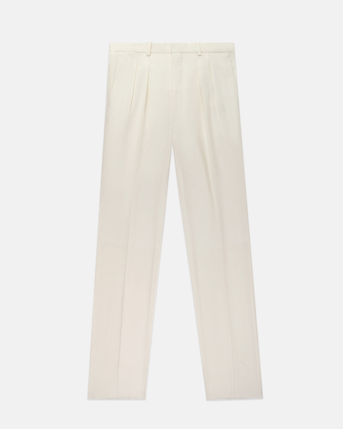 Made-in-Canada White Wool Flannel Pleated Trouser