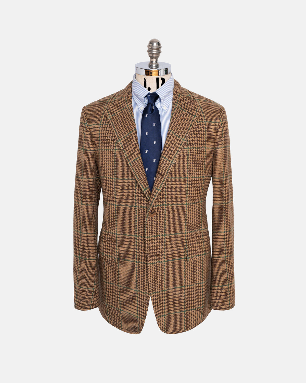 Made-in-USA Light Brown Plaid with Green Deco Sport Coat