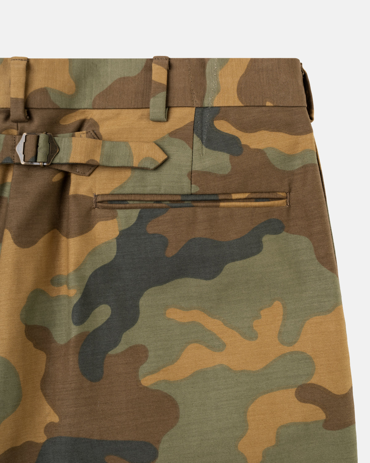 Camo Buckle-Back Cotton Twill Pant