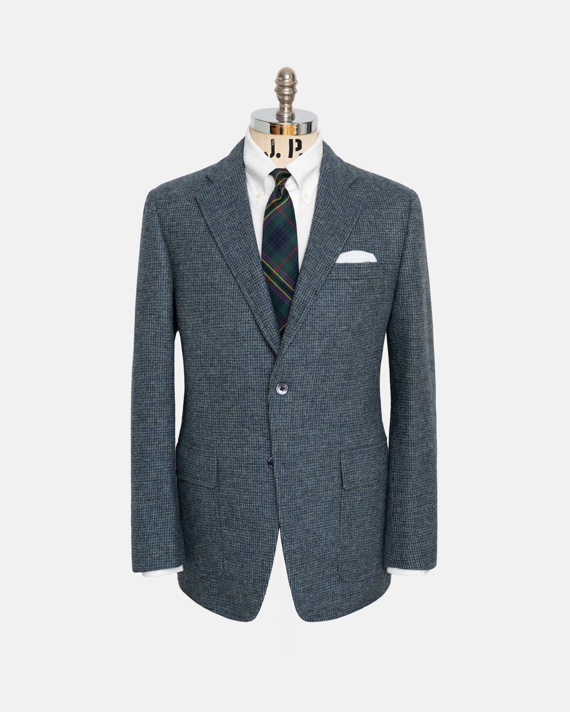 Made-in-USA Blue Tic Weave Cheviot Tweed Sport Coat