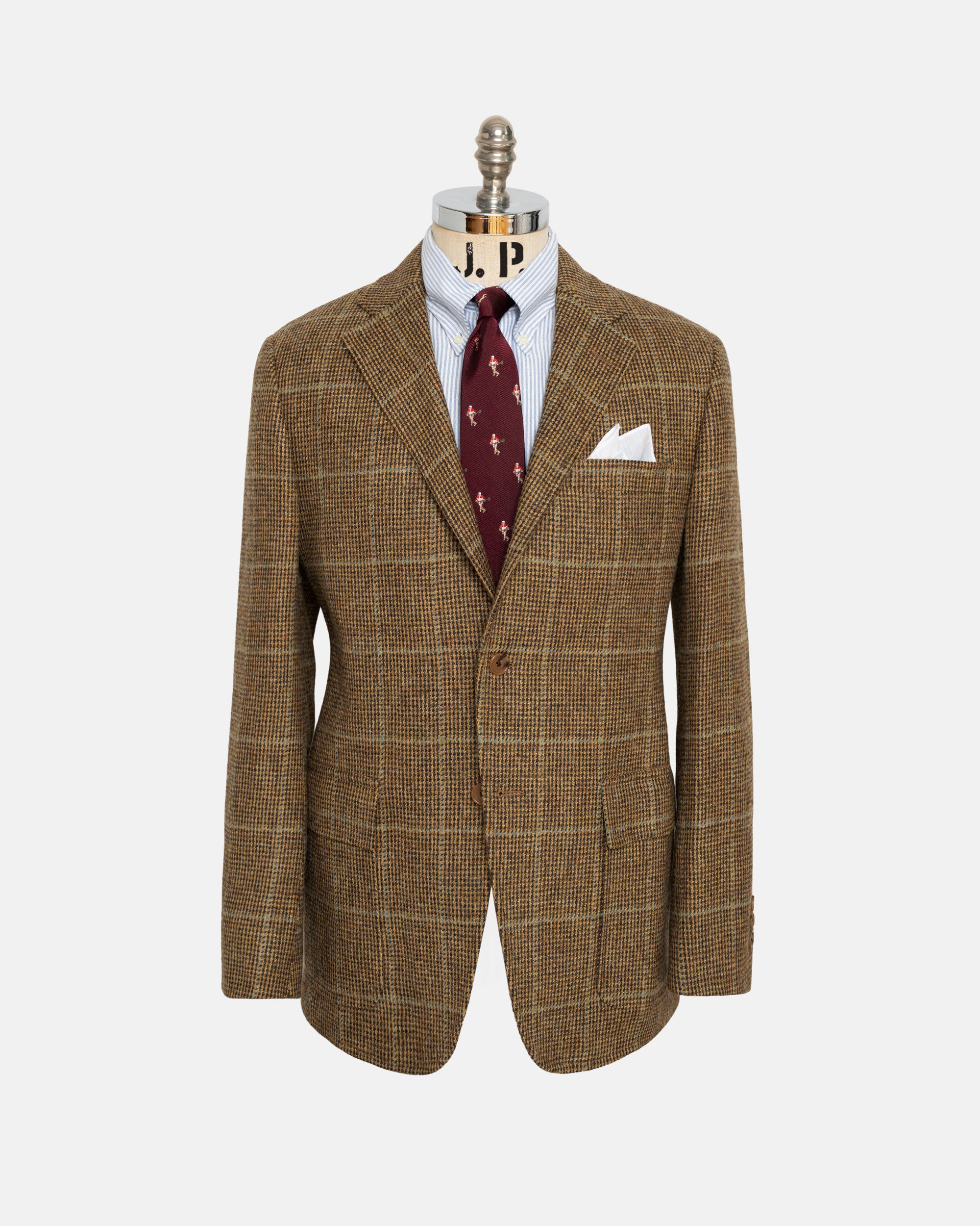 Made-in-USA Light Brown Tic Weave Windowpane Cheviot Tweed Sport Coat