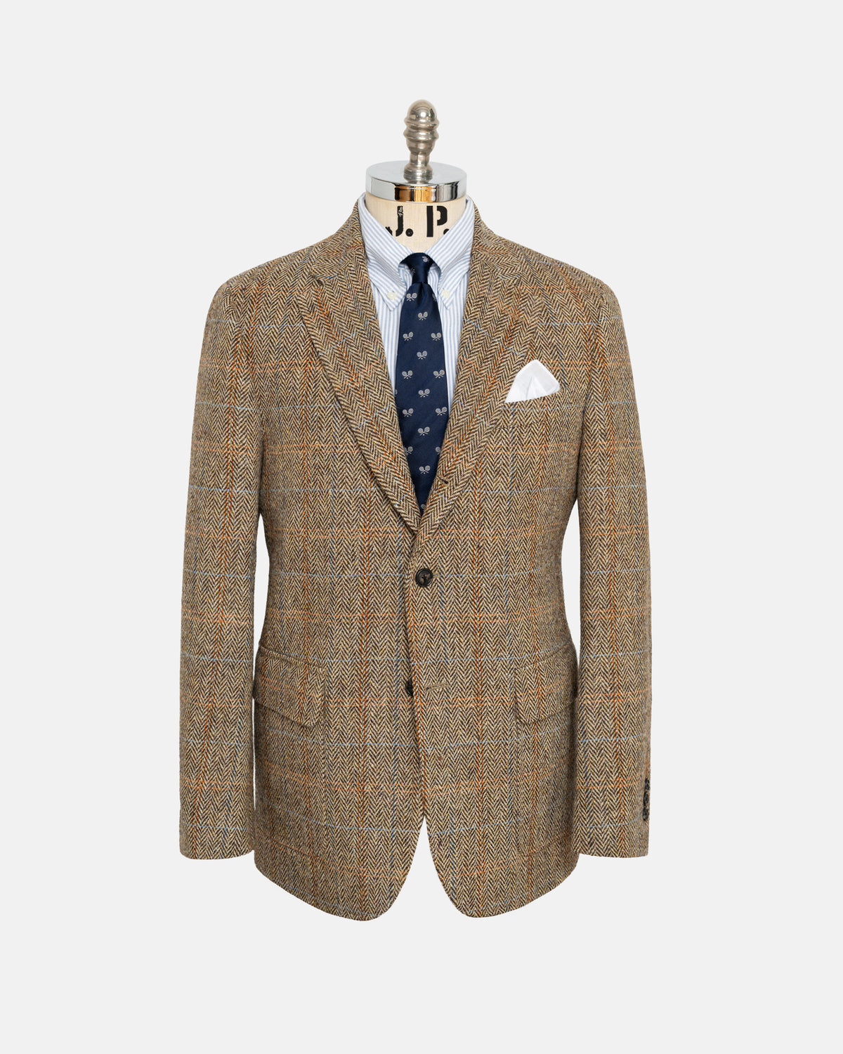 Made-in-Canada Tan Herringbone Overcheck Harris Tweed Sport Coat