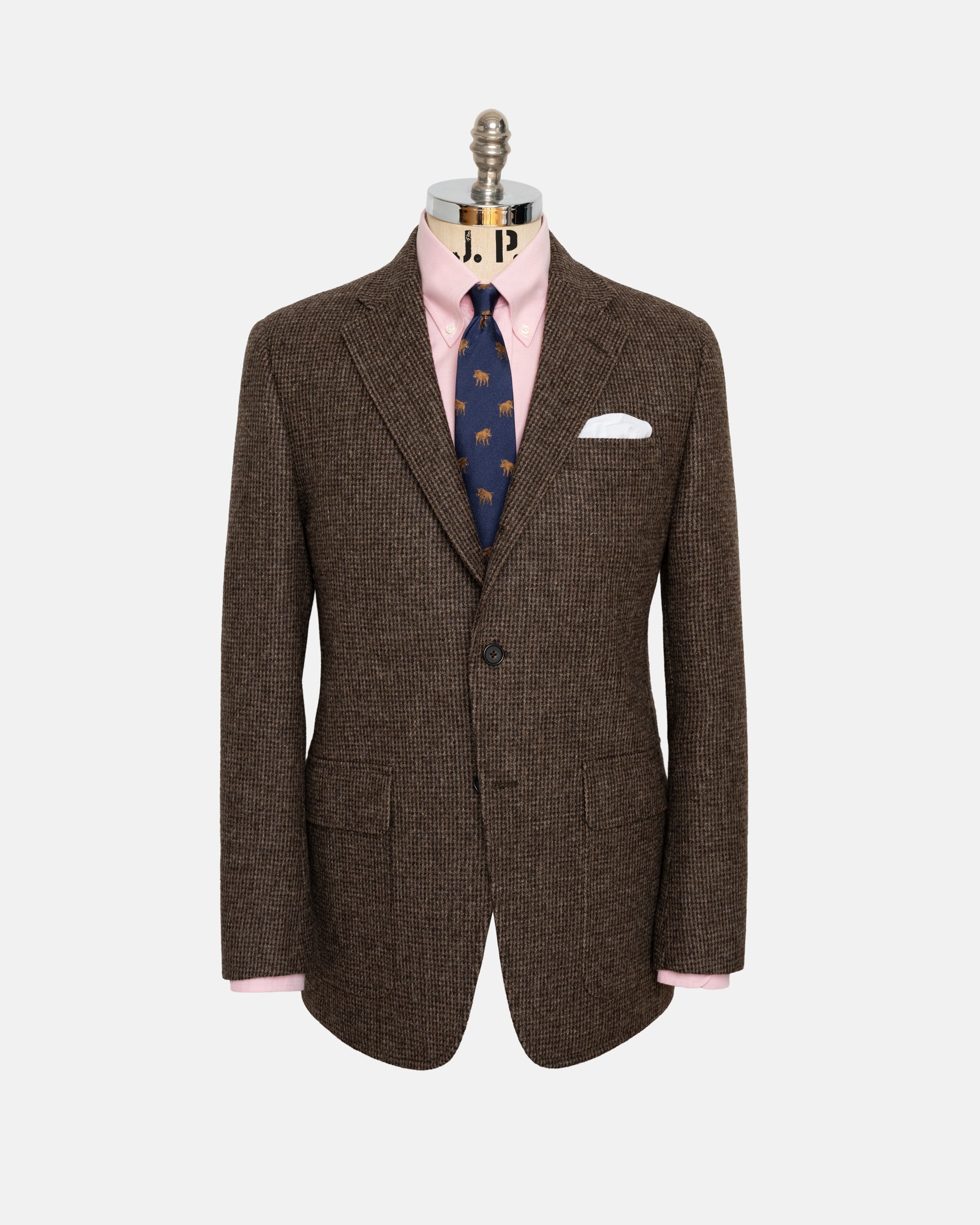 Made-in-USA Dark Brown Tic Weave Cheviot Tweed Sport Coat