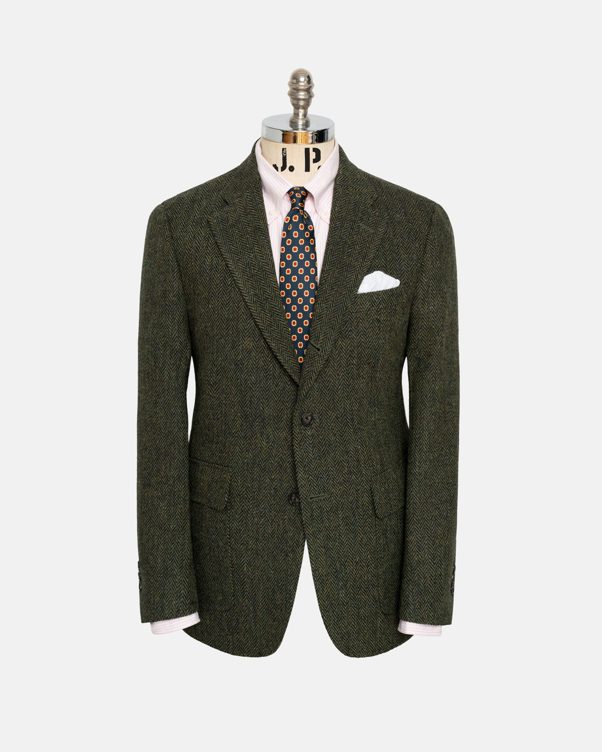 Made-in-Canada Olive Herringbone Harris Tweed Sport Coat