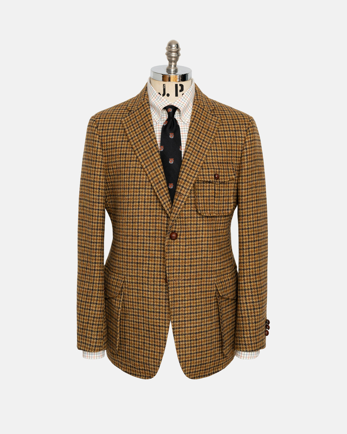 Made-in-USA Brown & Rust Houndstooth Cheviot Tweed Norfolk Jacket
