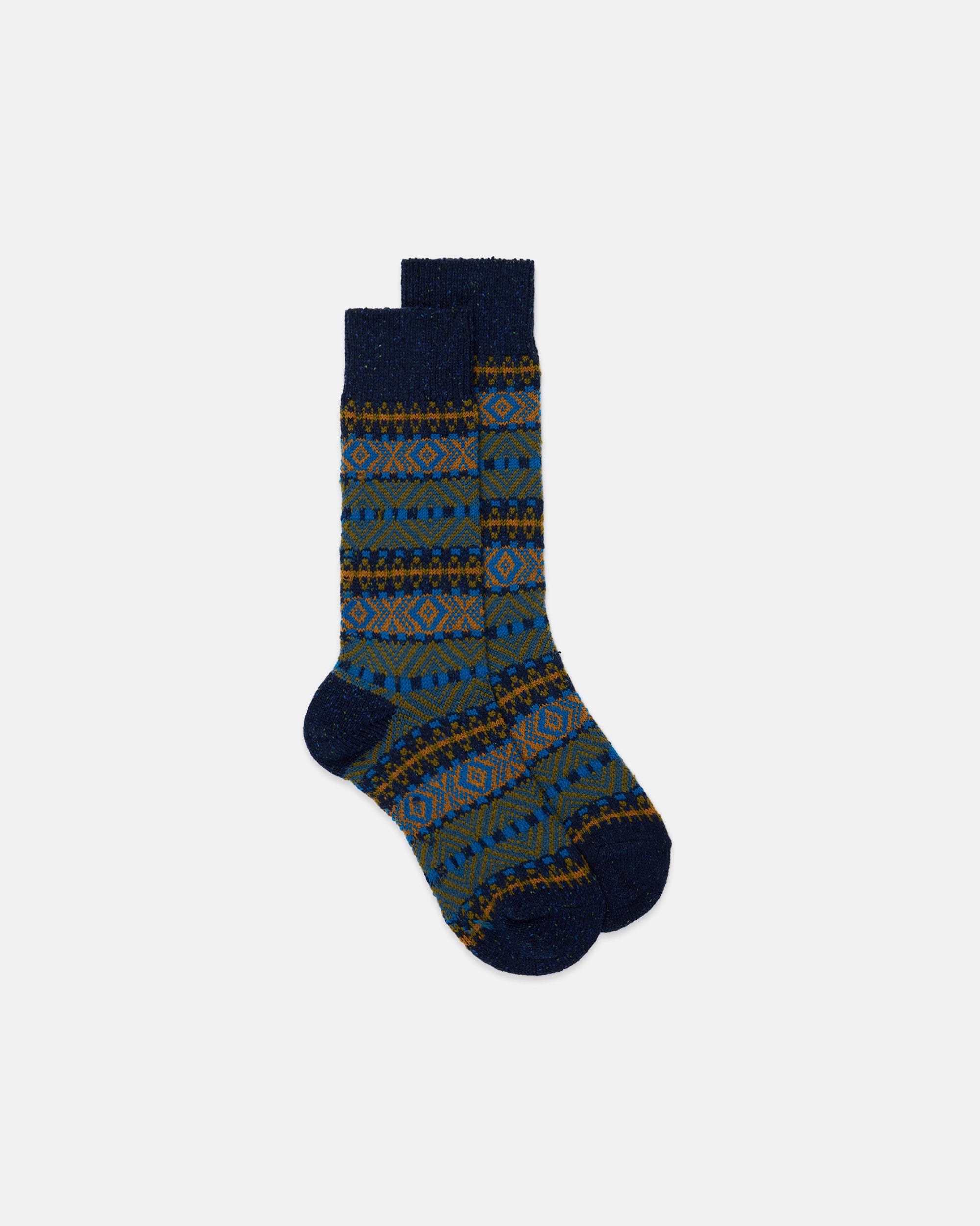 Made-in-England Navy Fair Isle Wool Socks