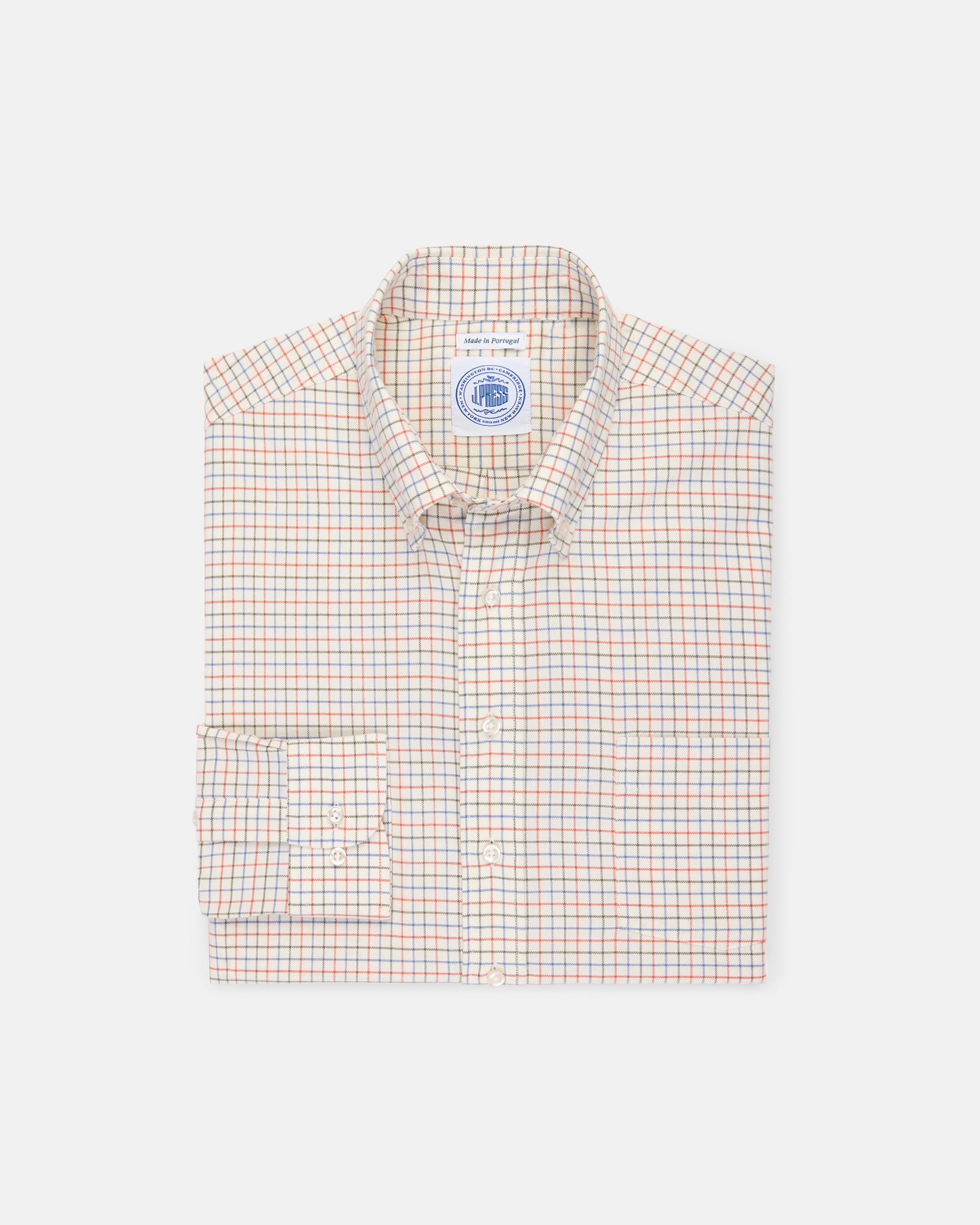 Navy, Light Blue & Red Tattersall Cotton Flannel Sport Shirt - Classic Fit