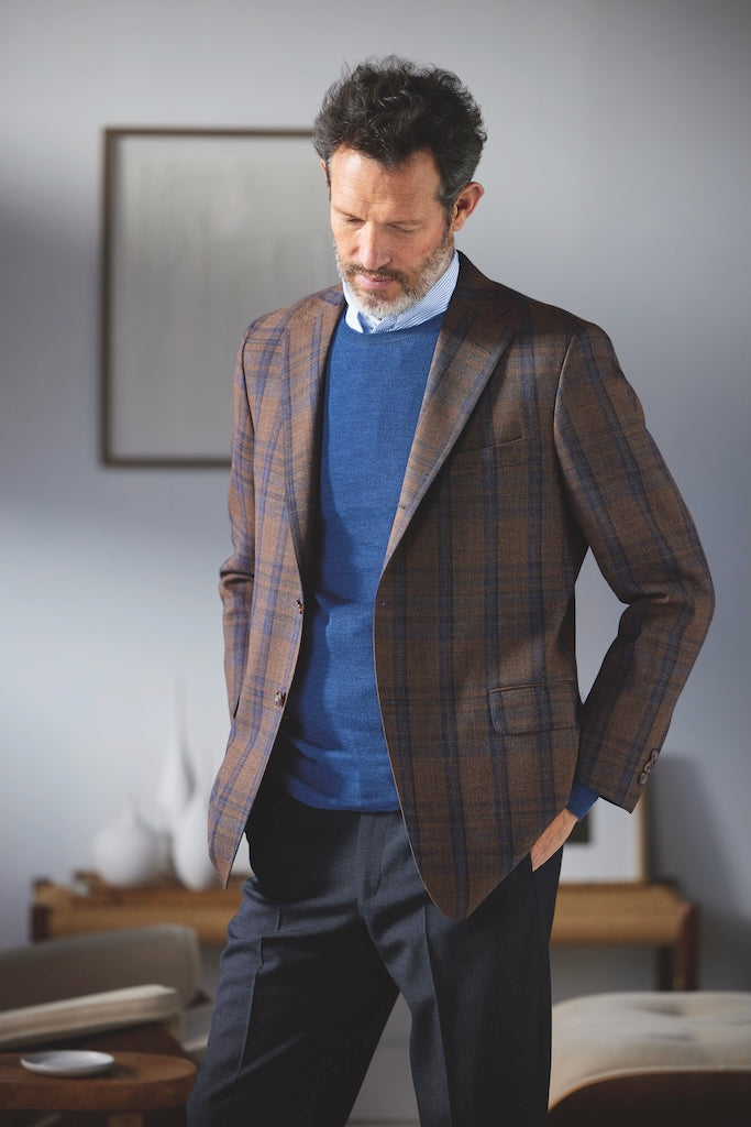 Brown & Navy Windowpane Fox Air Wool Sport Coat | J. PRESS