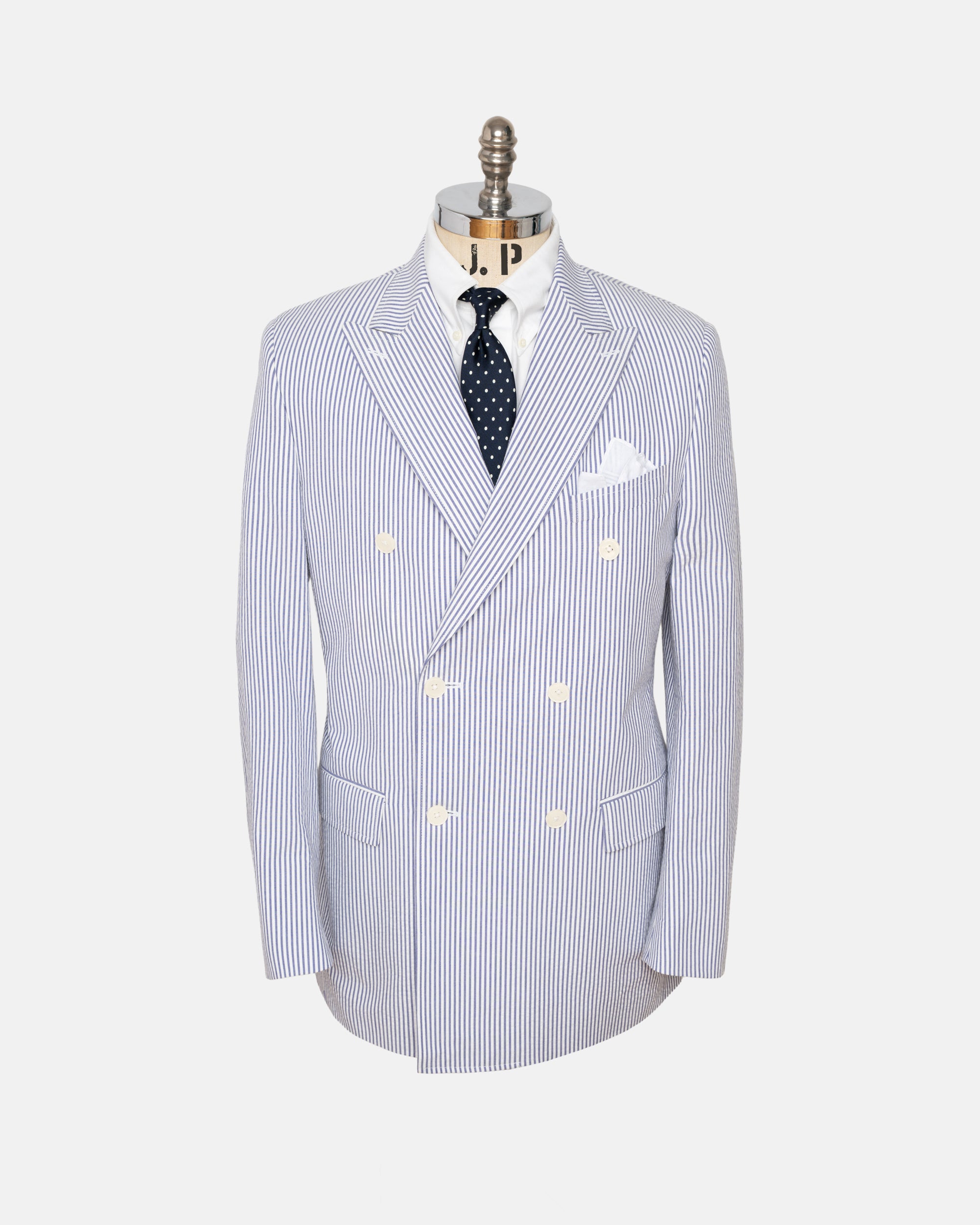 Made-in-Canada Double-Breasted Blue Stripe Seersucker Sport Coat