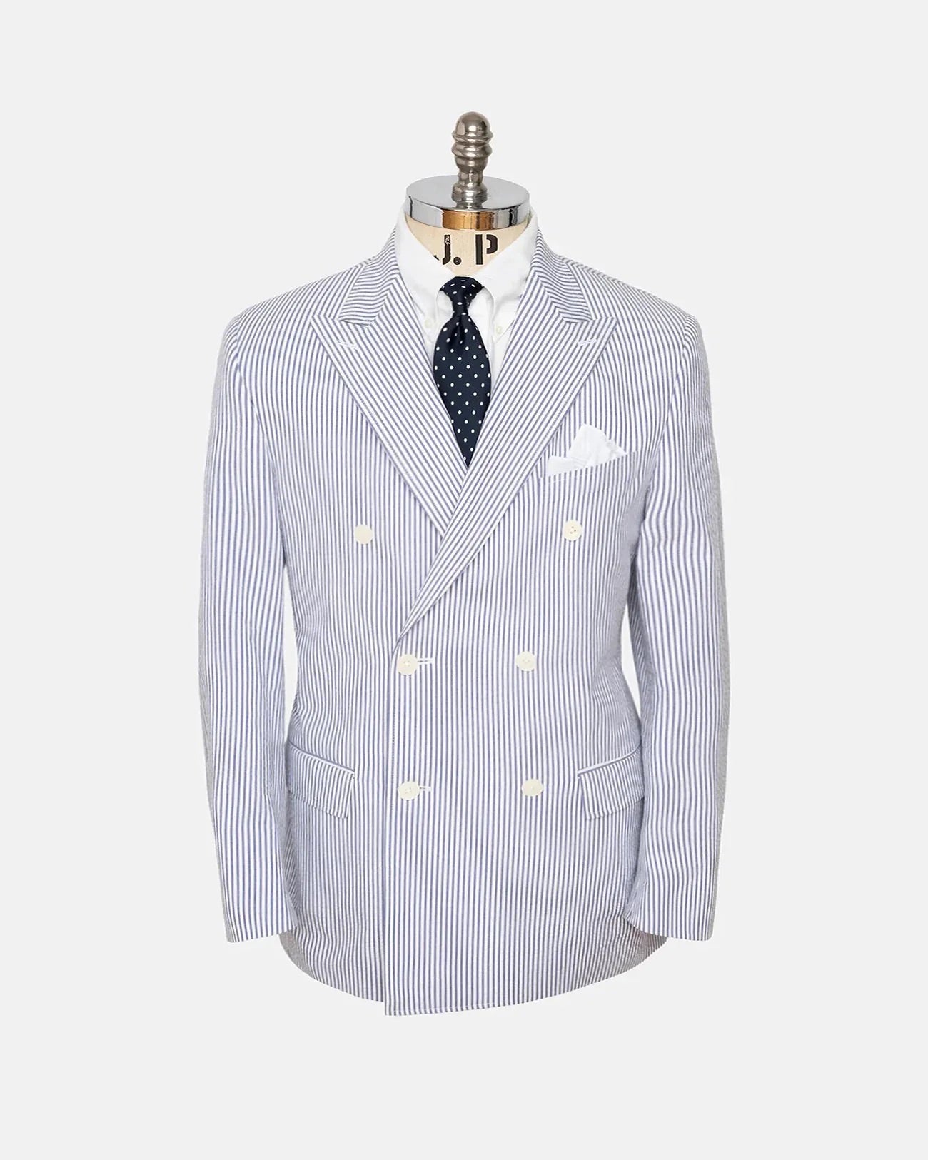 Made-in-Canada Double-Breasted Blue Stripe Seersucker Sport Coat