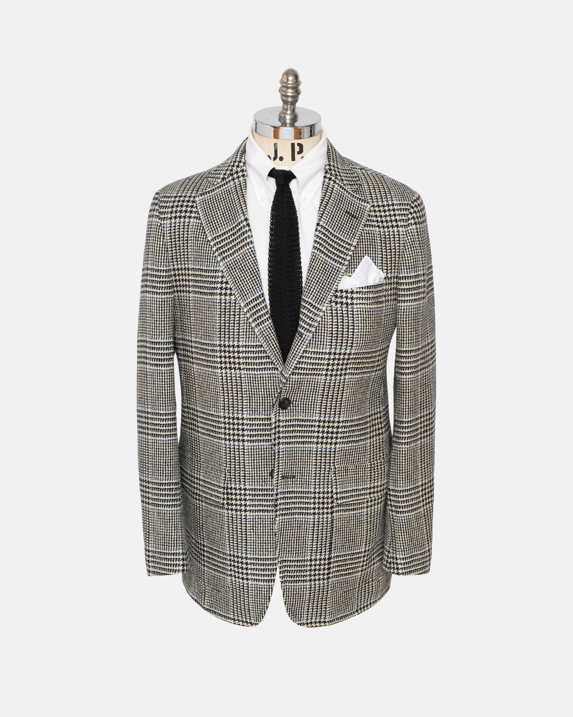 Made-in-USA Black & White Plaid Linen-Silk Sport Coat