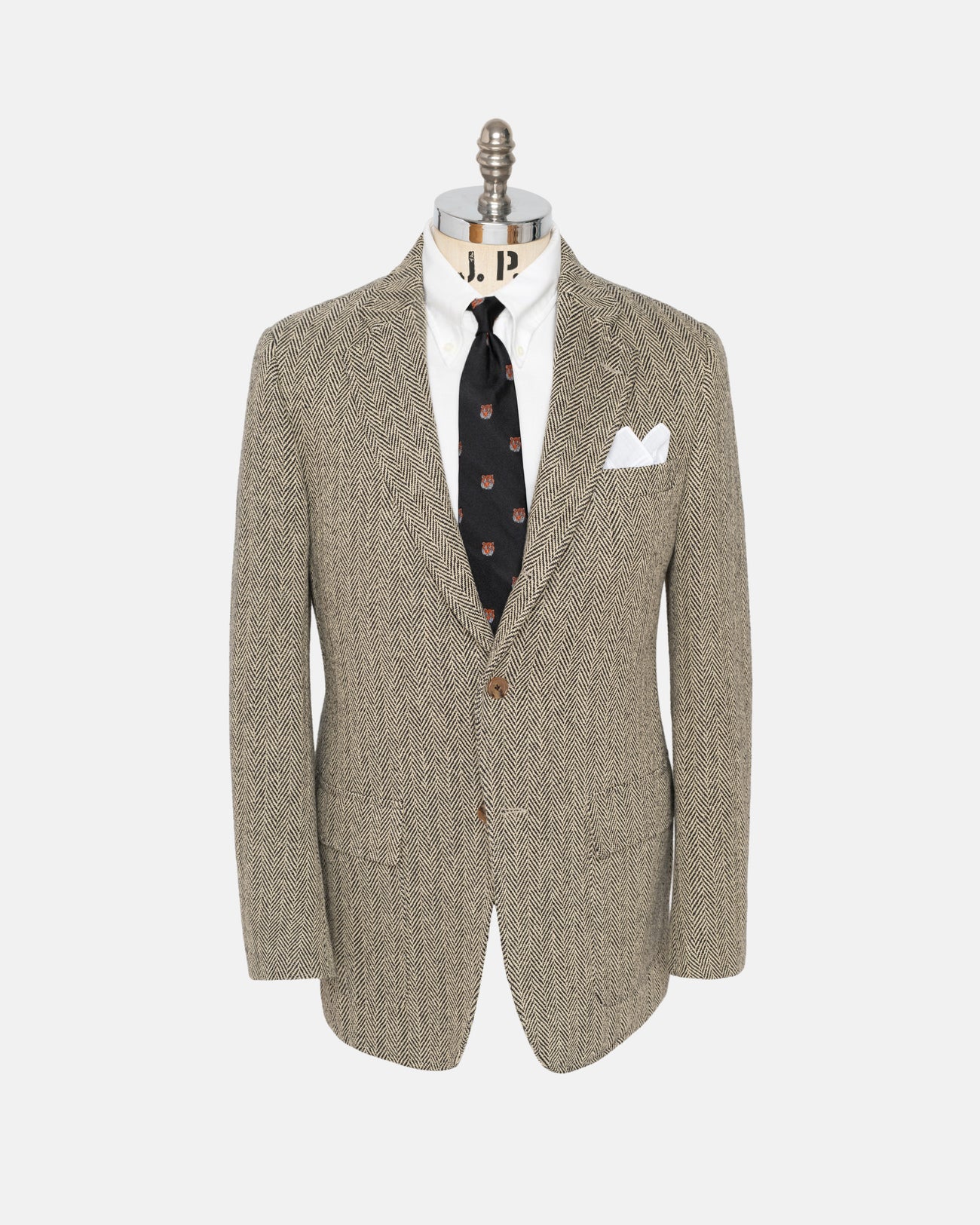 Made-in-USA Black & Tan Herringbone Cotton Sport Coat