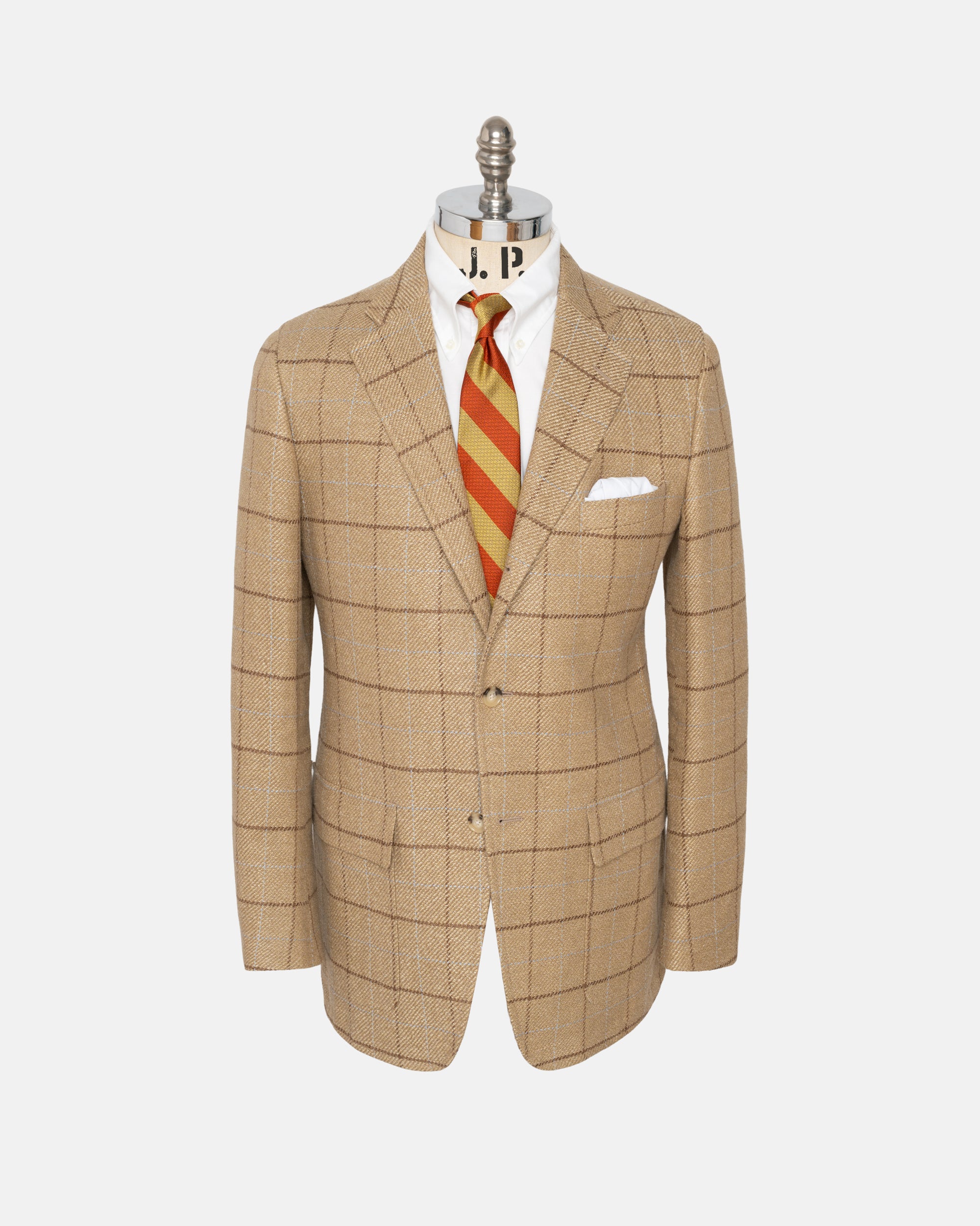 Made-in-USA Tan Windowpane Linen-Silk Sport Coat