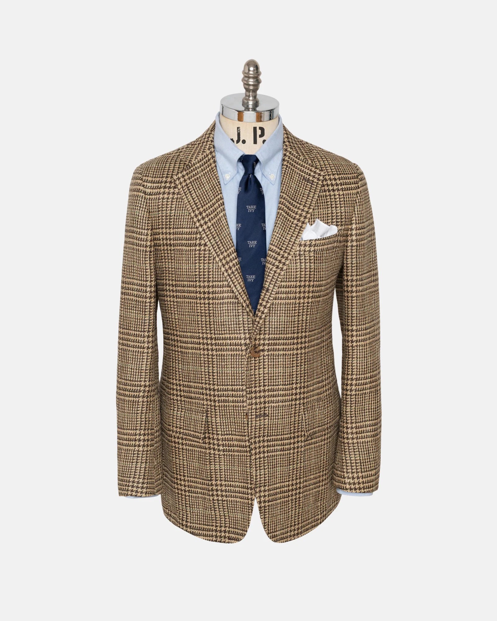 Made-in-USA Brown & Tan Prince of Wales Linen-Silk Sport Coat
