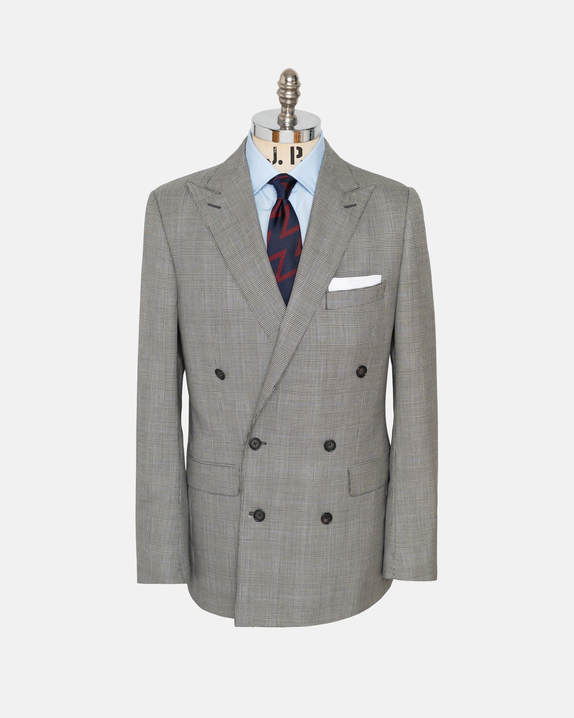 Made-in-USA Black & White Glen Plaid Double-Breasted Suit