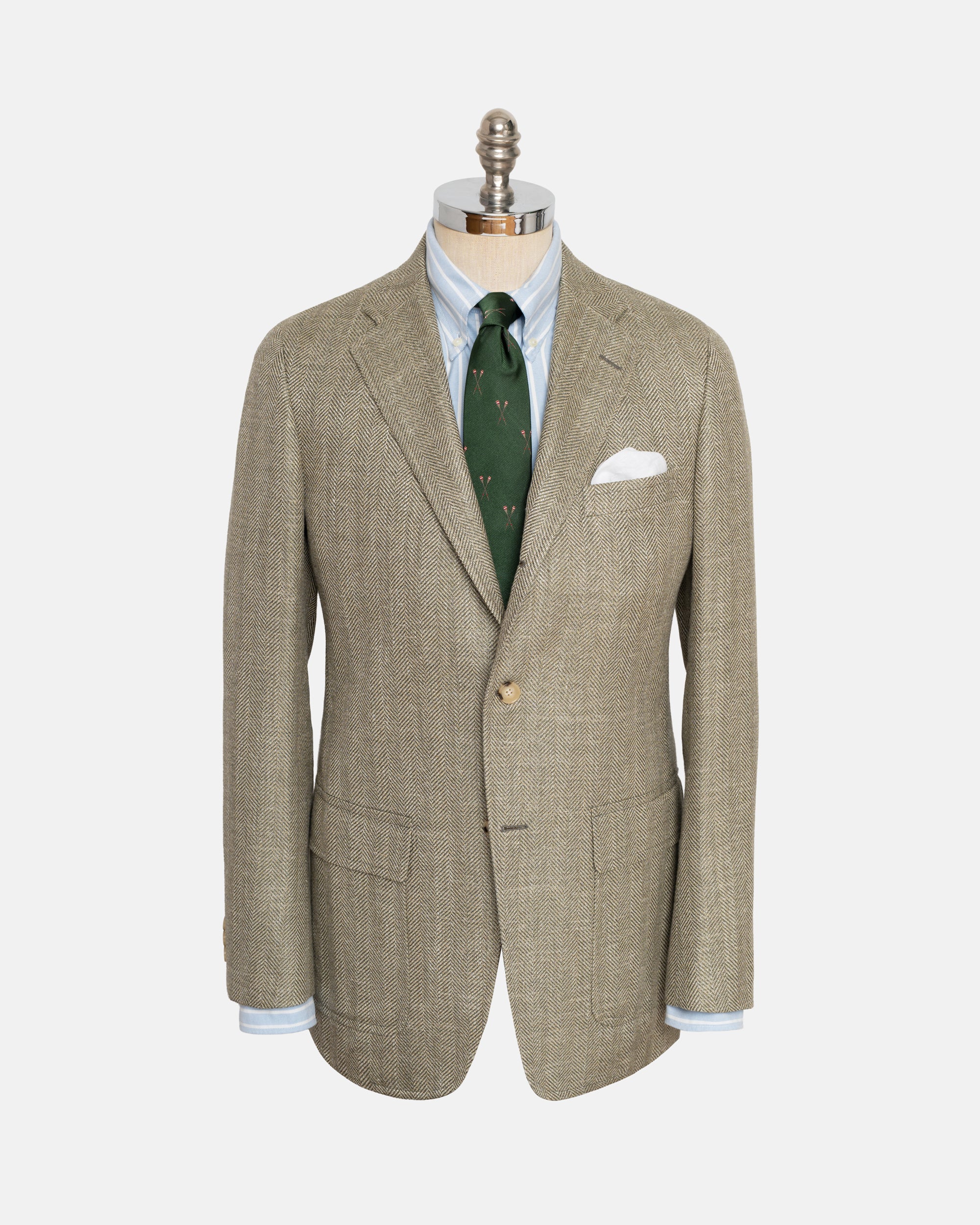 Made-in-USA Olive Herringbone Wool-Silk Sport Coat