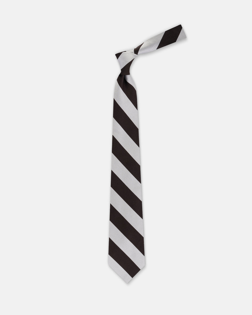Made-in-USA Brown & Silver Guard Stripe Silk Repp Tie