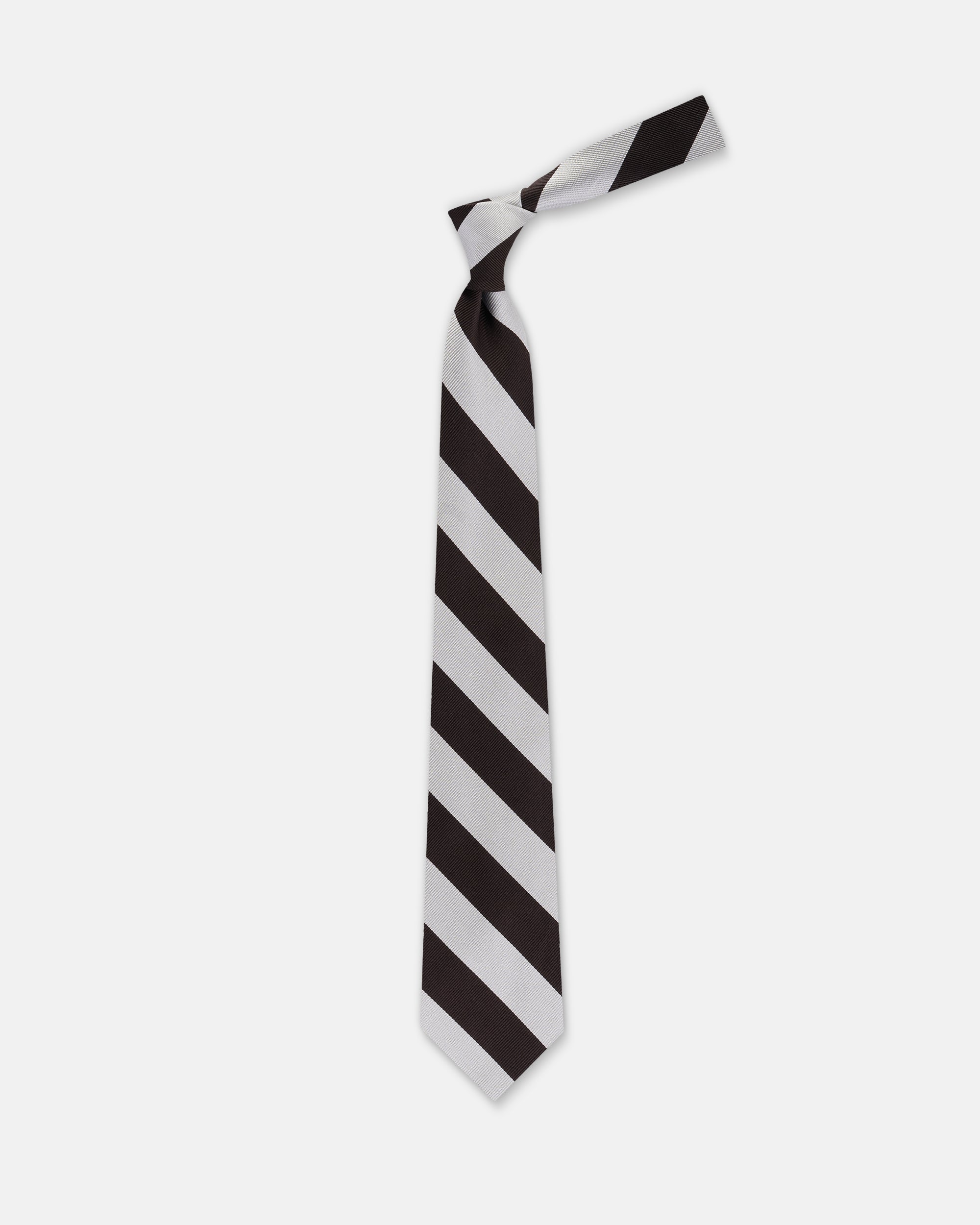 Made-in-USA Brown & Silver Guard Stripe Silk Repp Tie