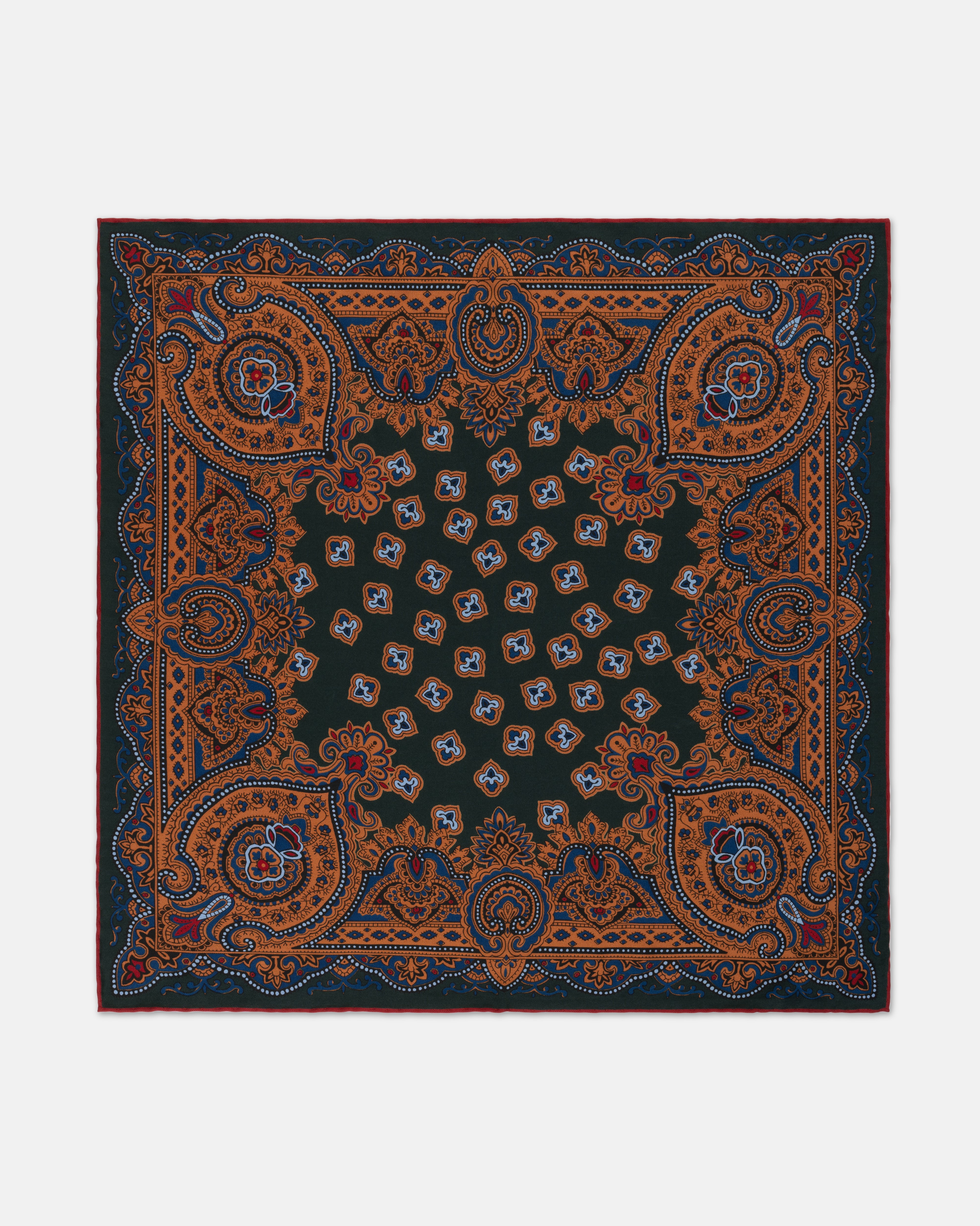 Made-in-England Olive Foulard Silk Pocket Square