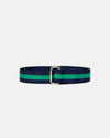 Made-in-USA Navy & Green Striped Grosgrain Ribbon Belt