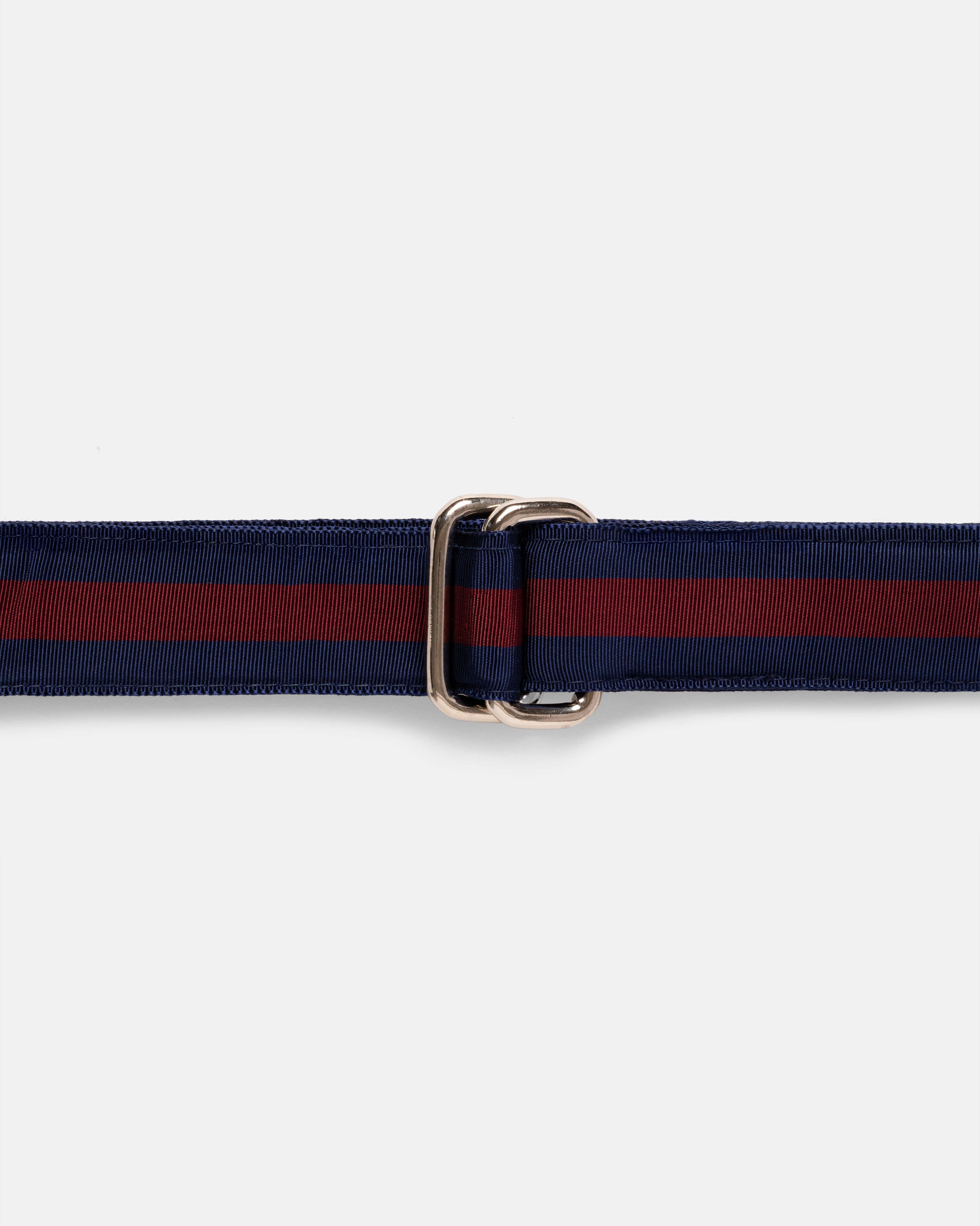 Made-in-USA Navy & Burgundy Striped Grosgrain Ribbon Belt