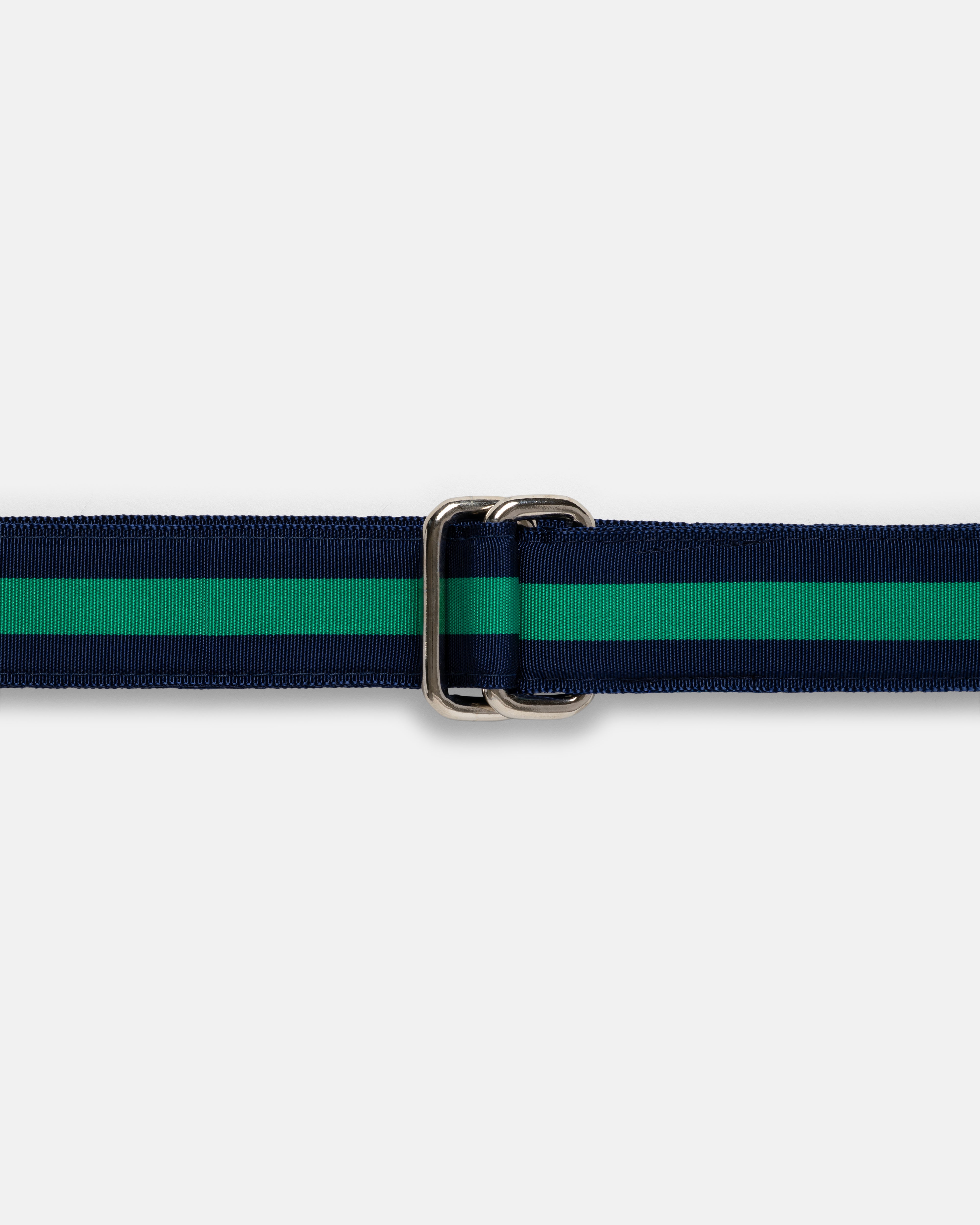 Made-in-USA Navy & Green Striped Grosgrain Ribbon Belt