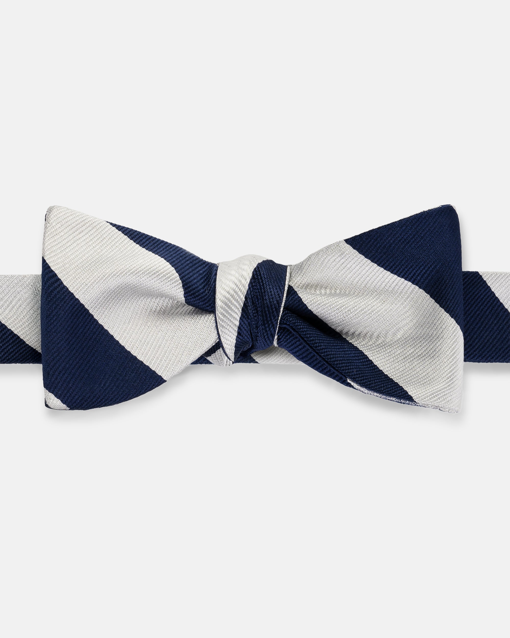 Made-in-USA Navy & Silver Guard Stripe Silk Repp Bow Tie
