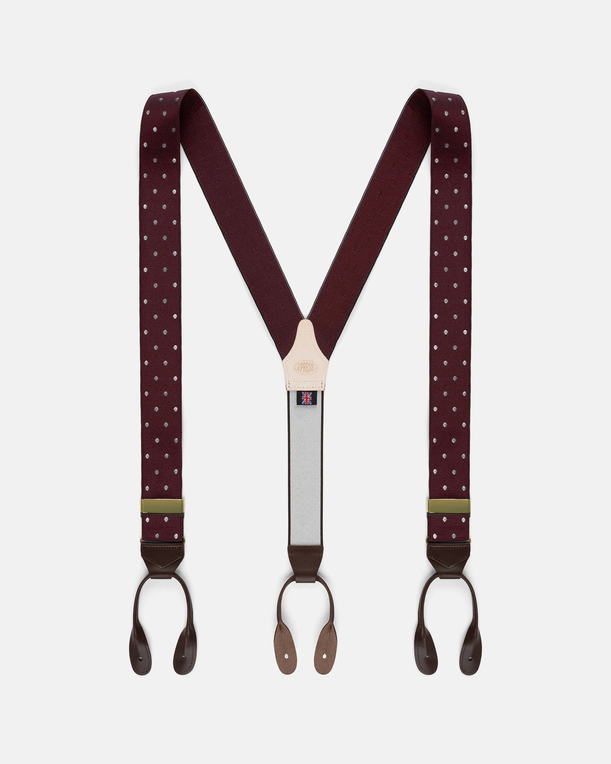 Made-in-England Burgundy Polka Dot Jacquard Ribbon Braces