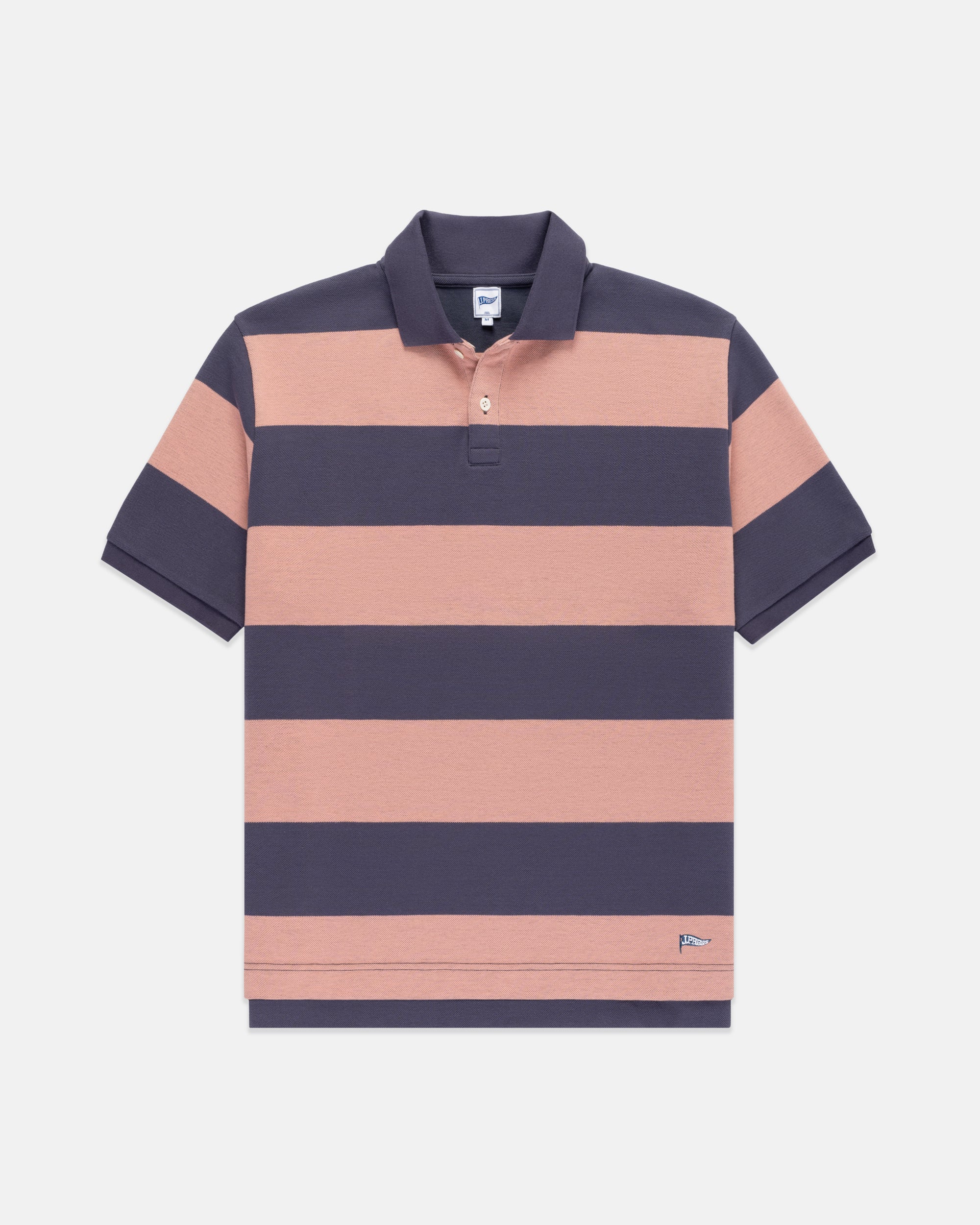 Navy & Pink Relaxed Fit Wide Stripe Polo