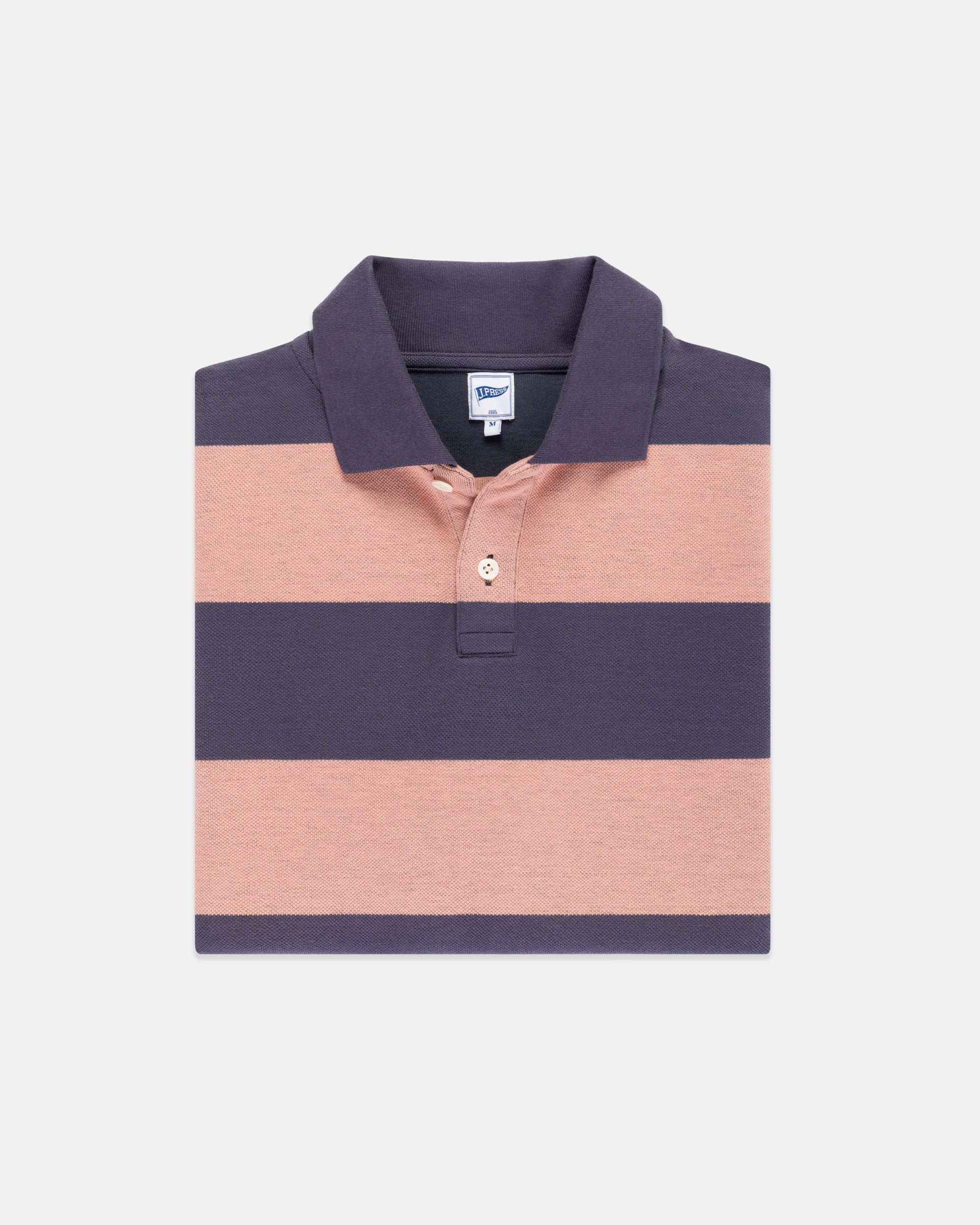 Navy & Pink Relaxed Fit Wide Stripe Polo
