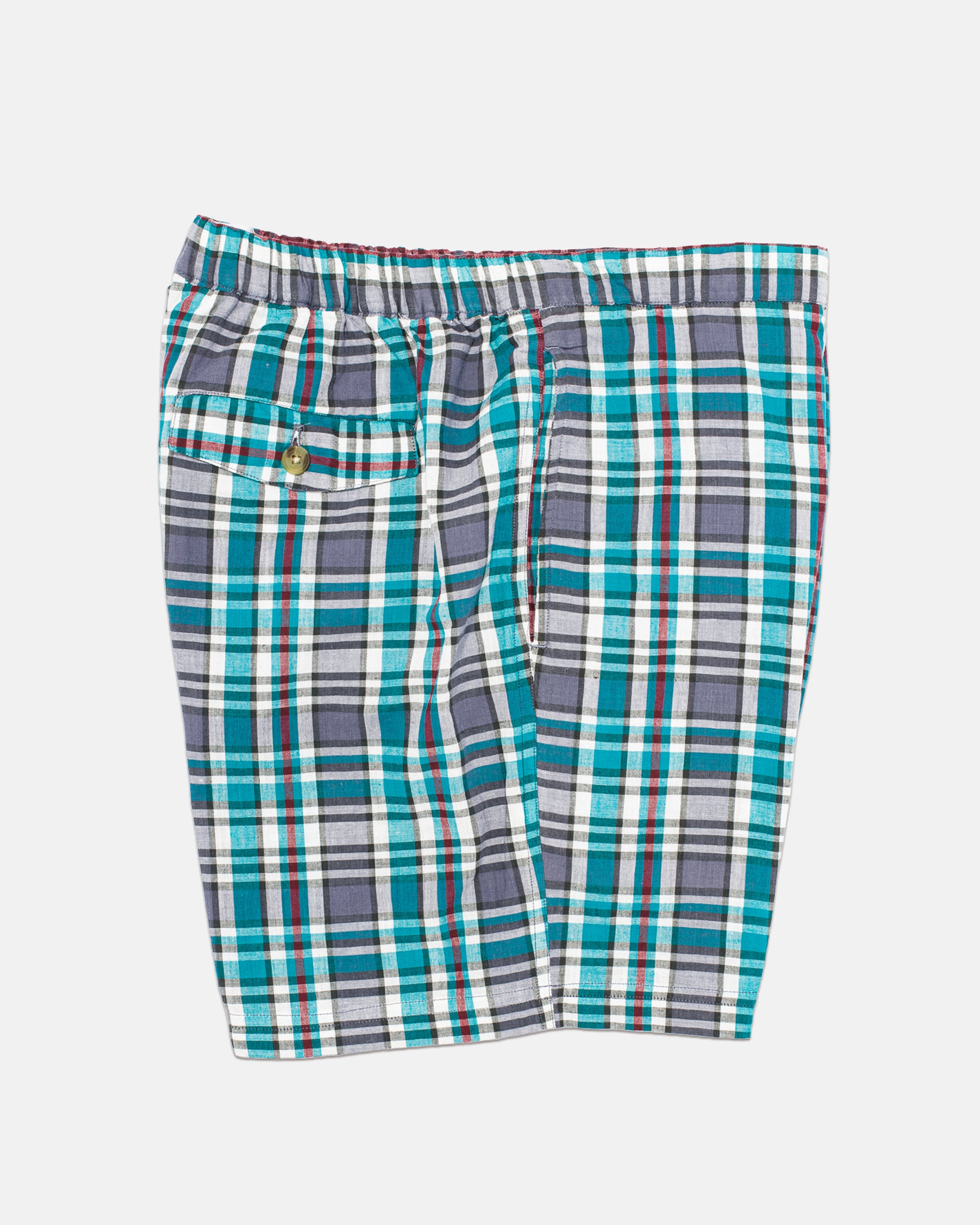 TEAL/WHITE/NAVY/RED MADRAS SWIM TRUNKS