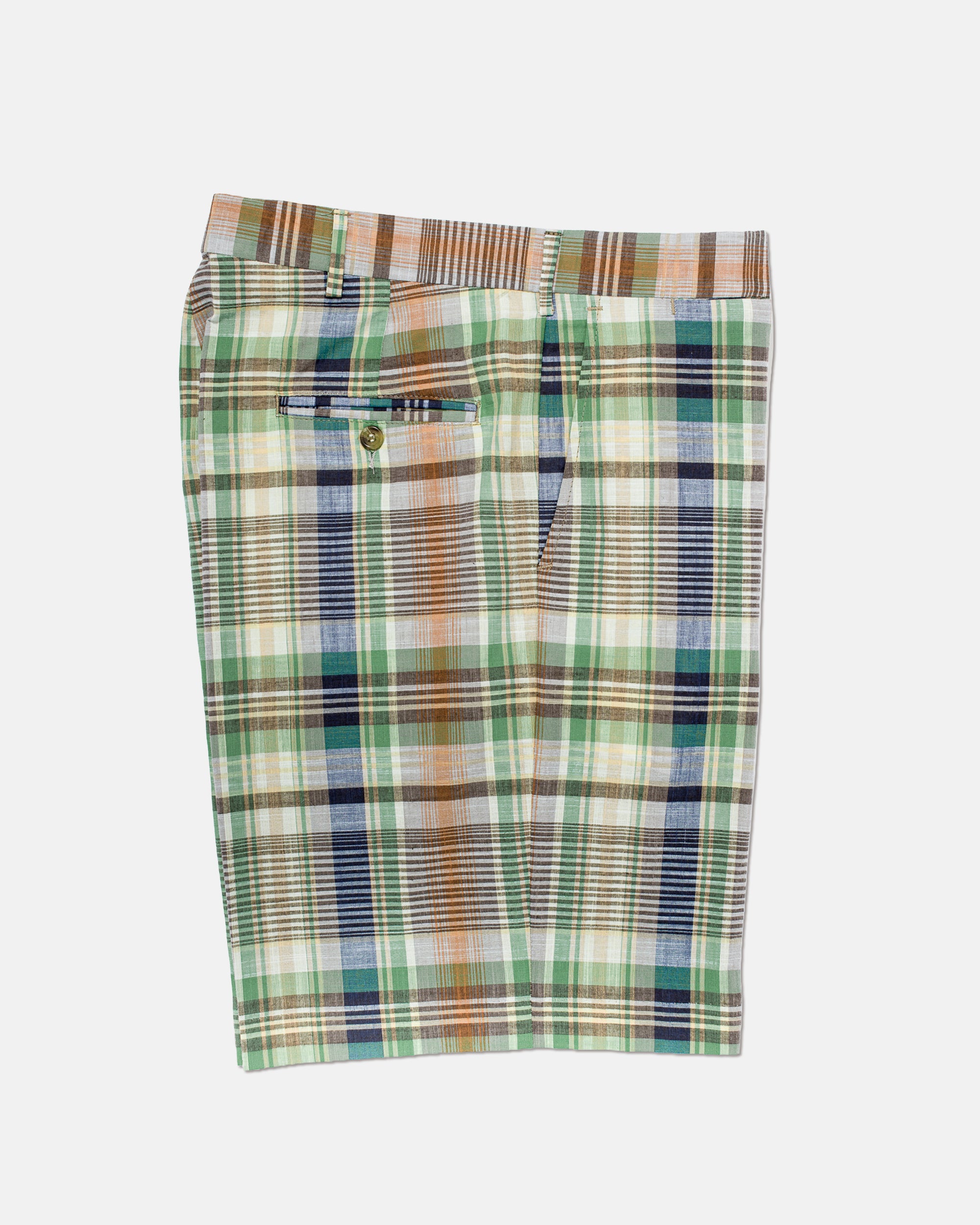 COTTON  MADRAS SHORTS -  GREEN/BROWN/NAVY/ORANGE/WHITE