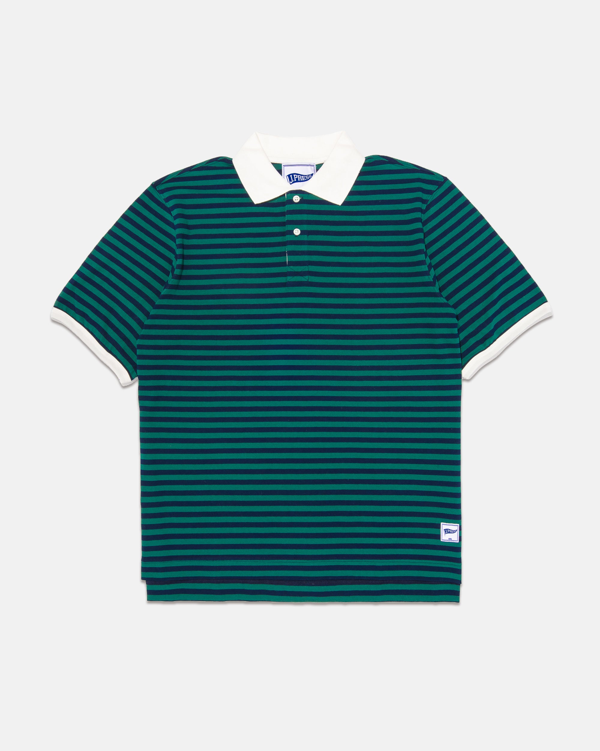 STRIPE INTERLOCK POLO SHIRT - NAVY/GREEN