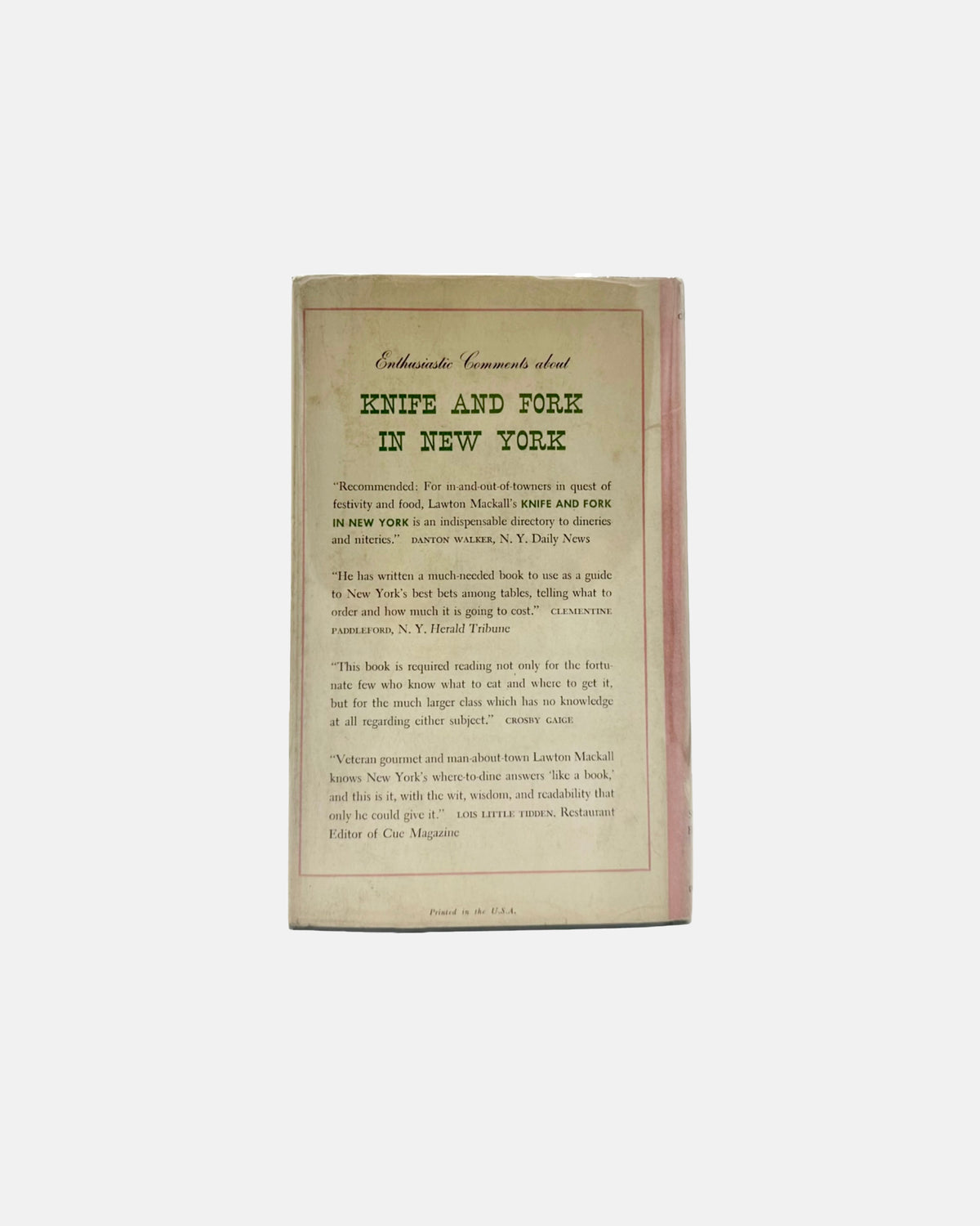 Knife and Fork in New York Where to Eat What to Order by Lawton Mackall 1949