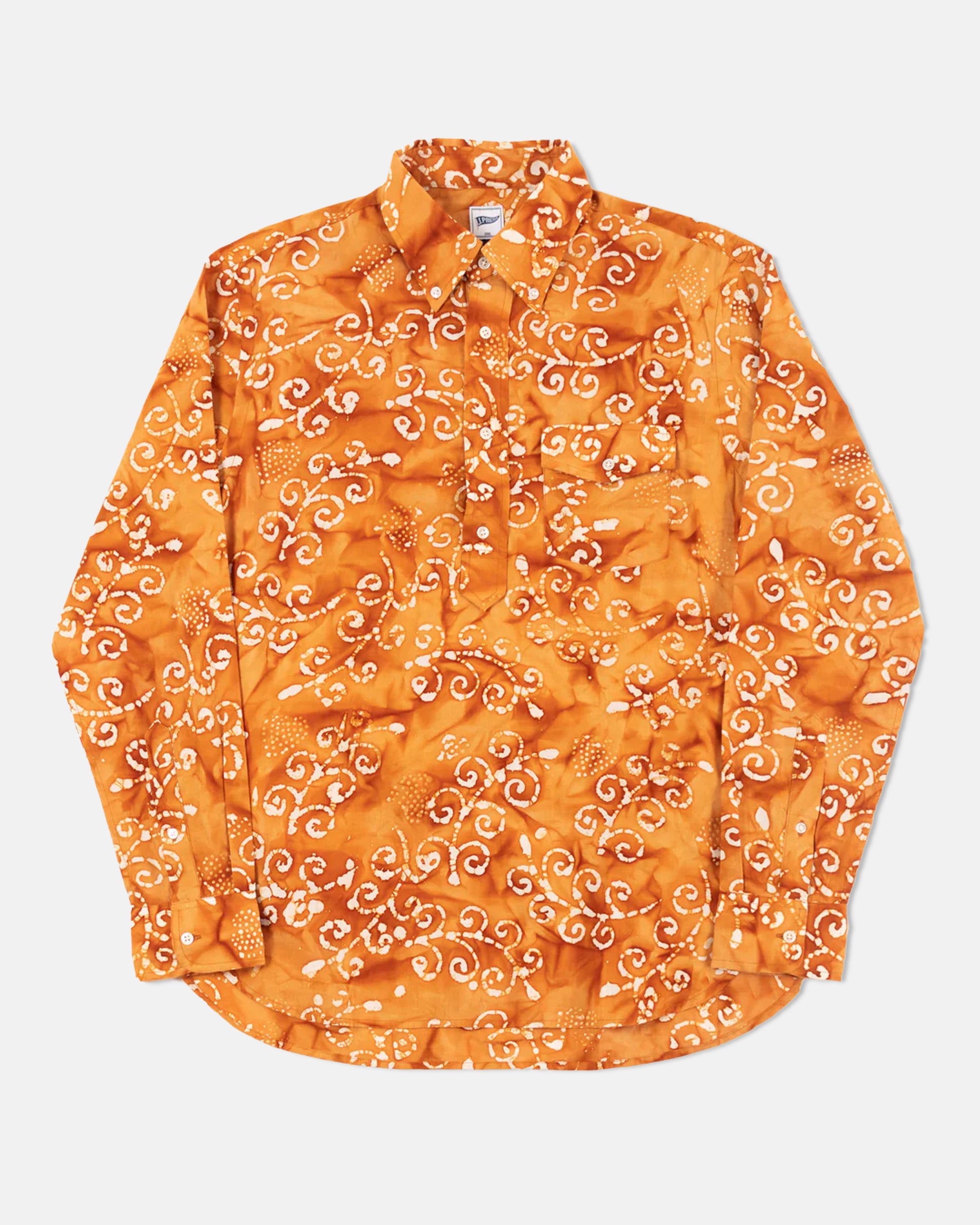 Trim Fit Orange Batik Print Madras Sport Shirt