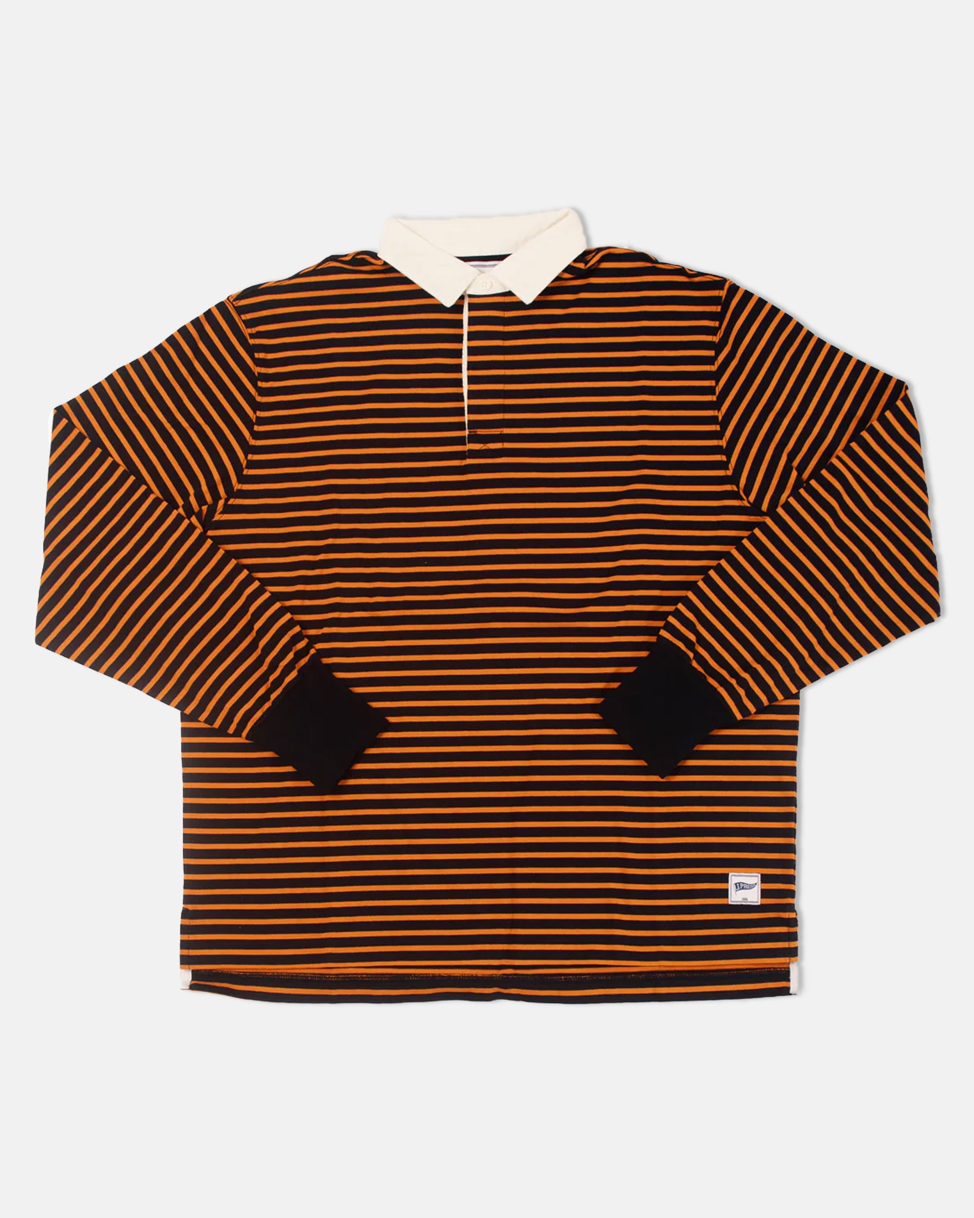 Orange & Navy Trim Fit Breton Stripe Rugby
