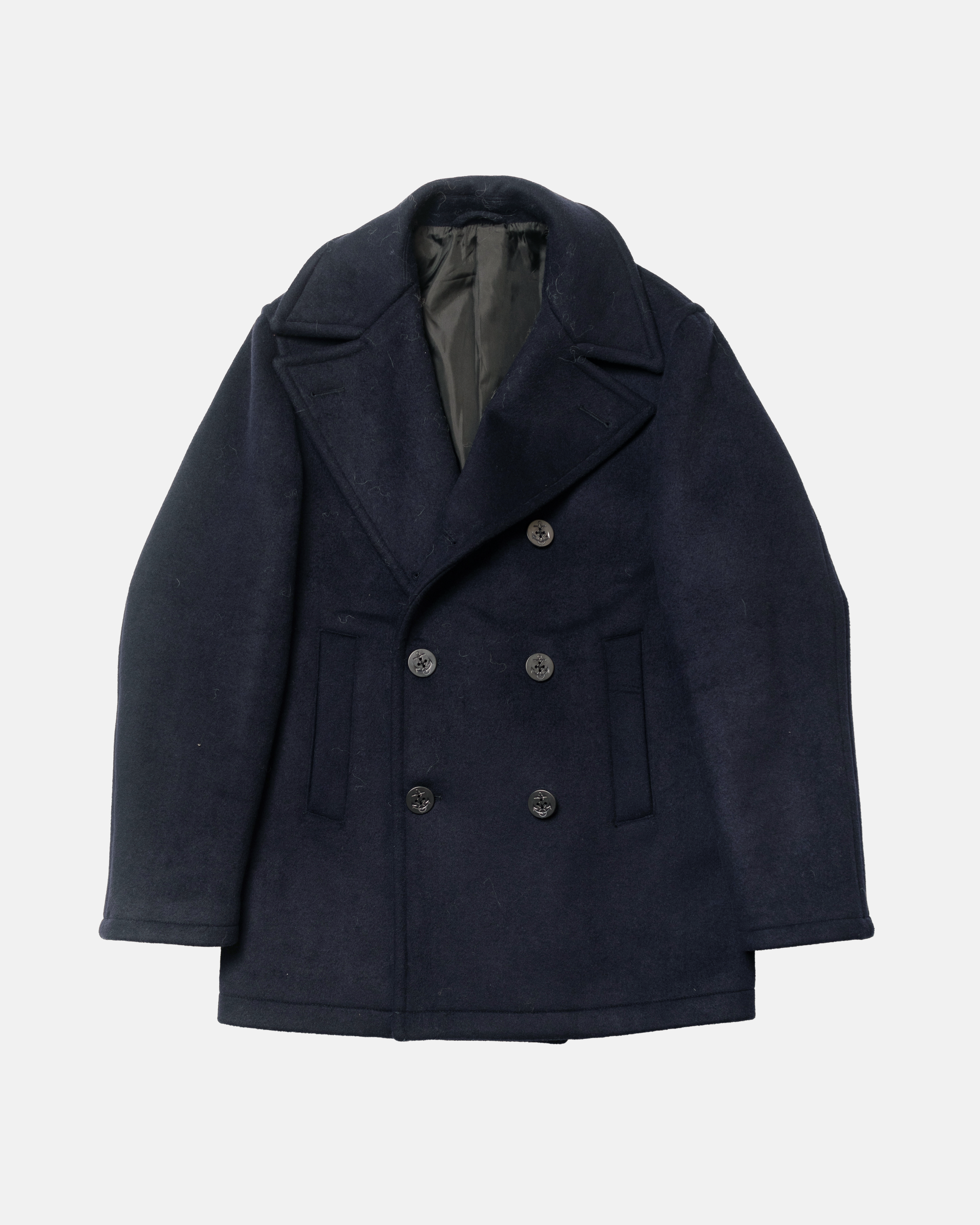 Navy Melton Wool Pea Coat - Trim Fit