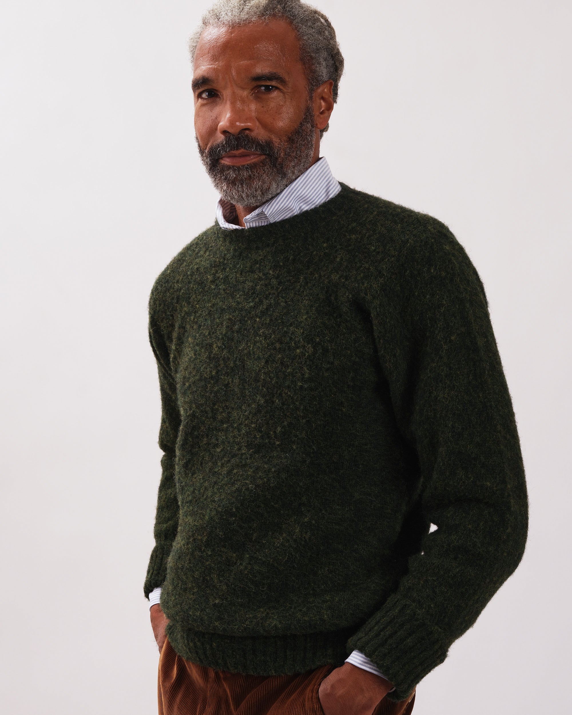 HAKUJI ウールリブポロニット　ダークグリーン　ハクジ HAKUJI（ハクジ）の「【HAKUJI/ハクジ】Wool rib H/N PO/ウールリブ