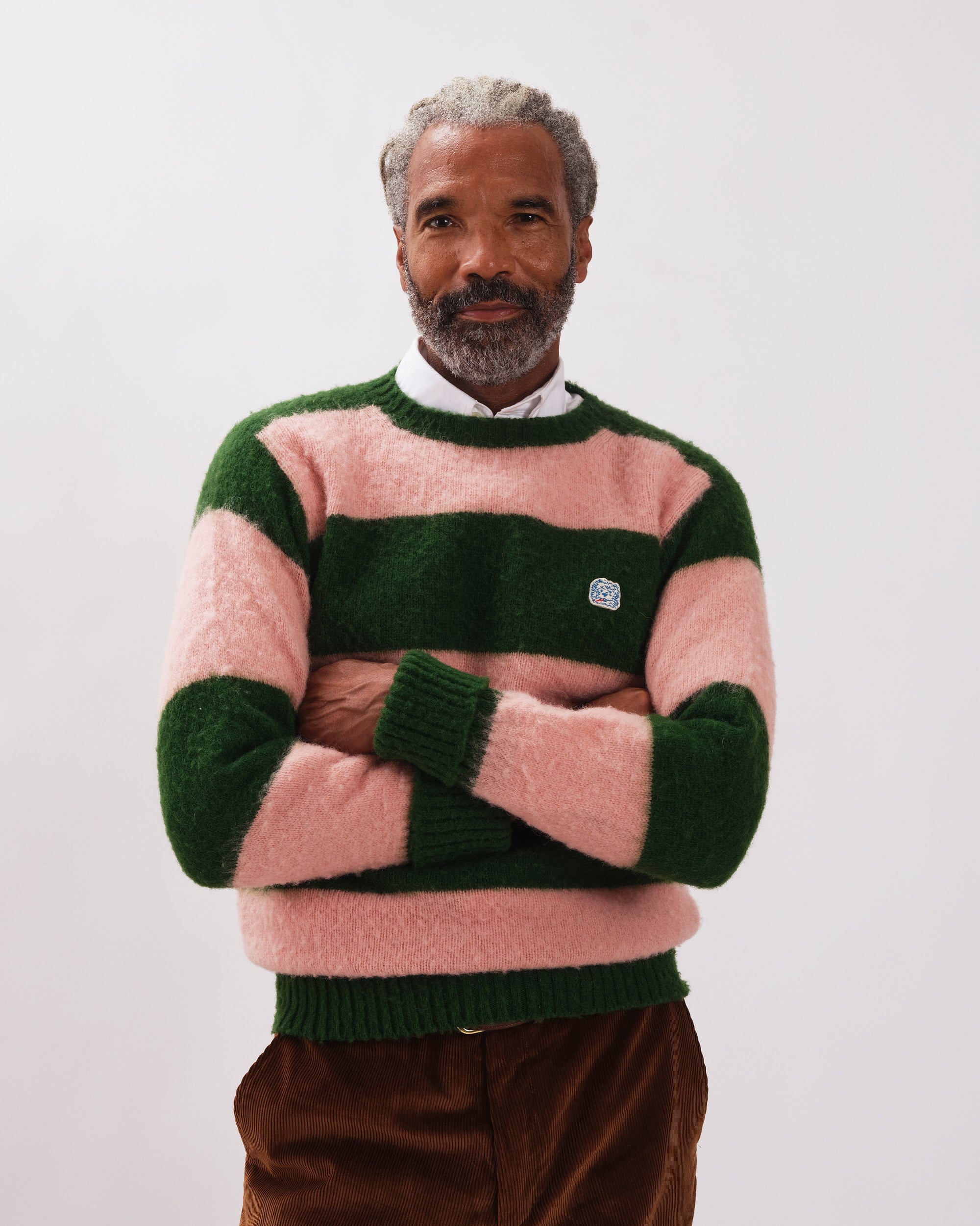 Made-in-Scotland Green & Pink Stripe Shaggy Dog Icon Sweater - Classic Fit
