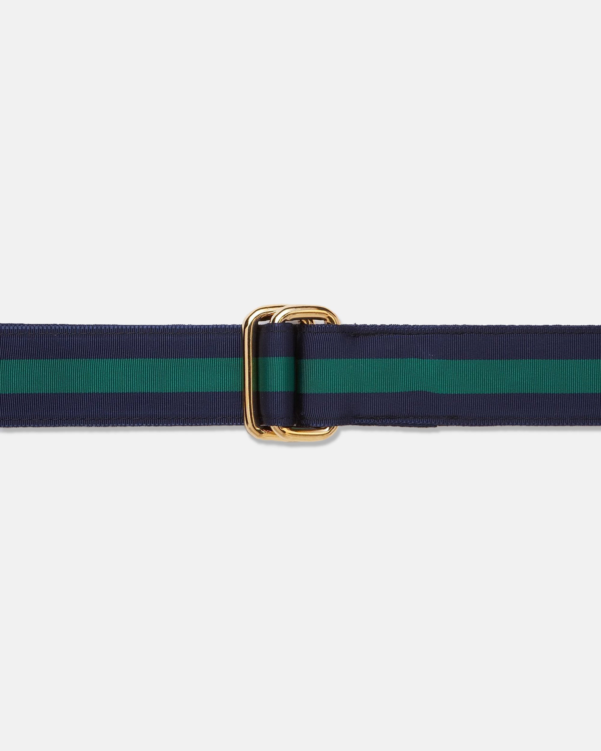 Made-in-USA Navy & Kelly Green Striped Grosgrain Ribbon Belt