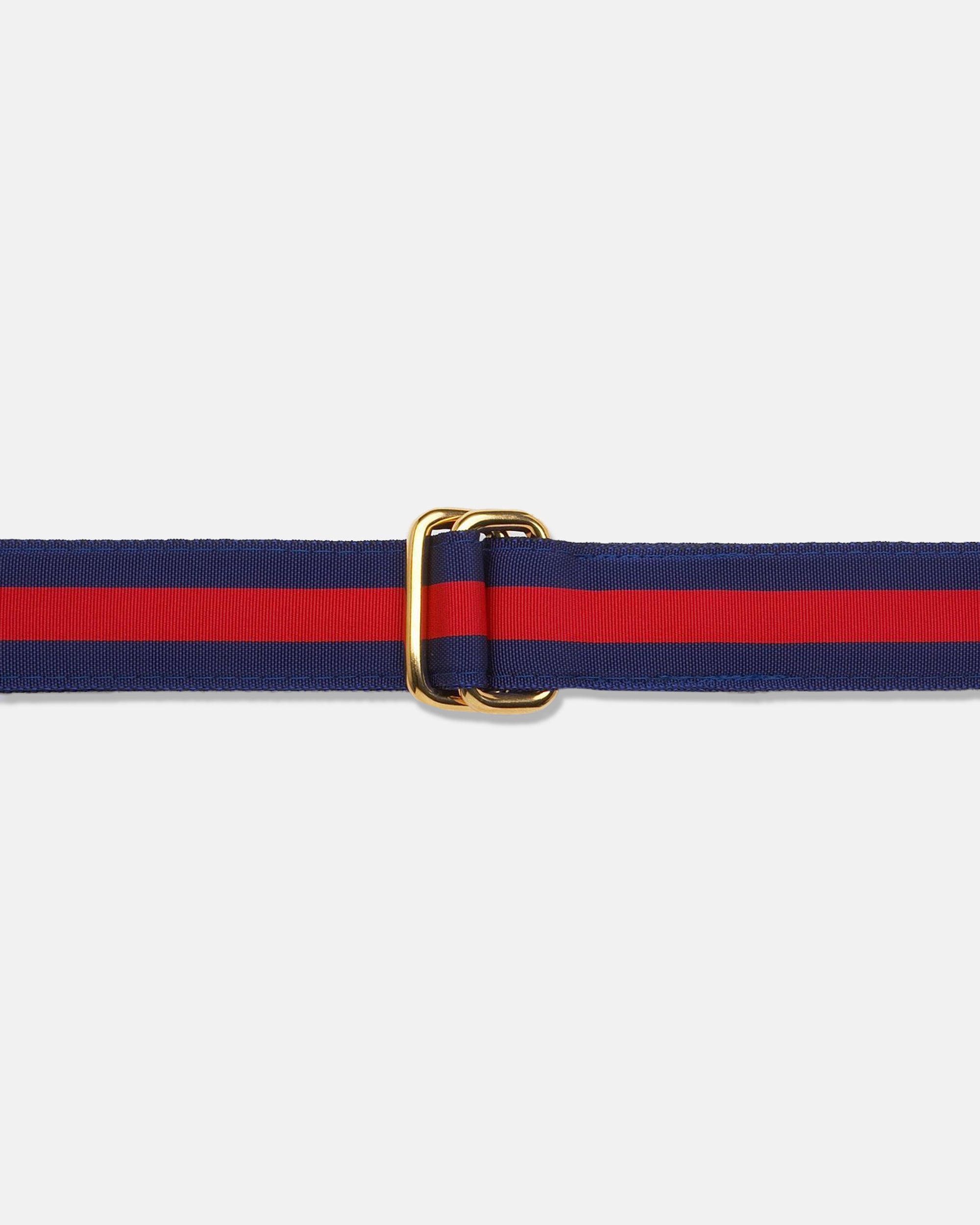Made-in-USA Navy & Red Striped Grosgrain Ribbon Belt