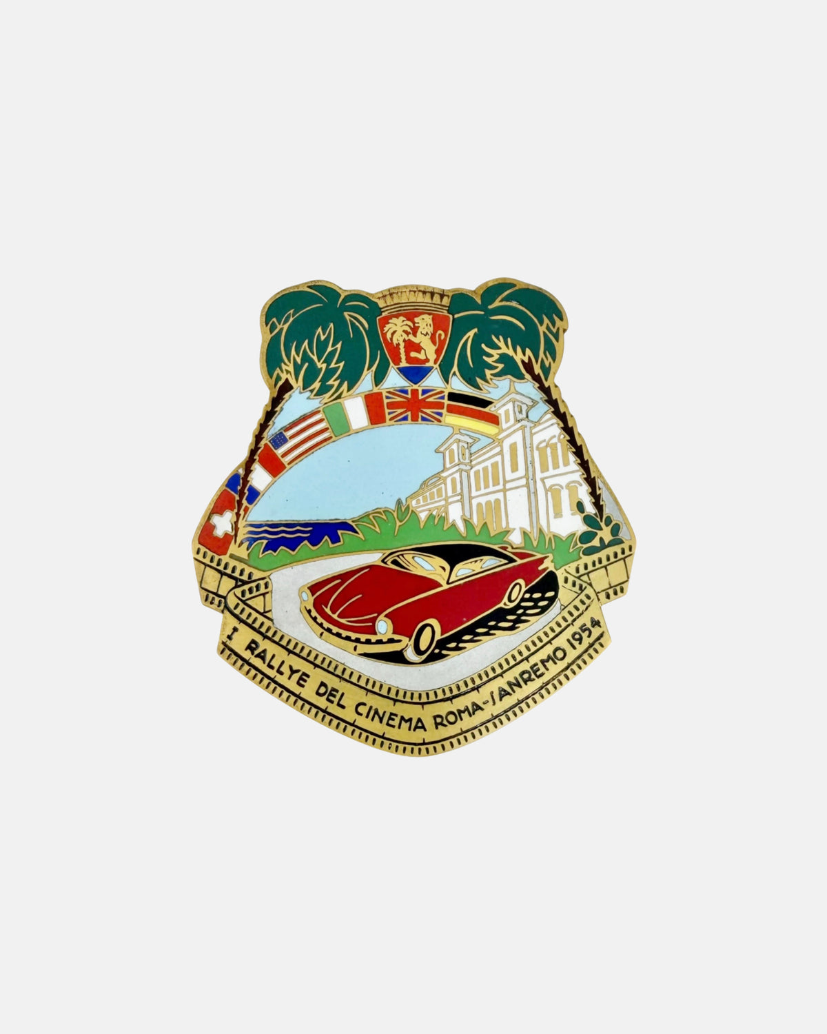 Vintage Rallye del Cinema Roma San Remo 1954 Enamel Car Badge