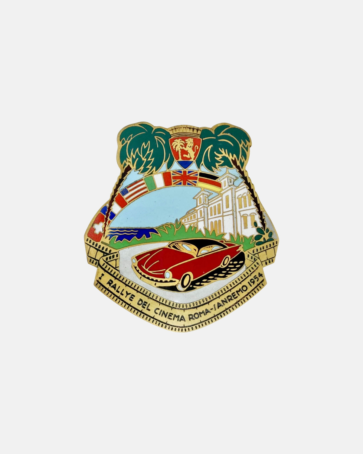 Vintage Rallye del Cinema Roma San Remo 1954 Enamel Car Badge