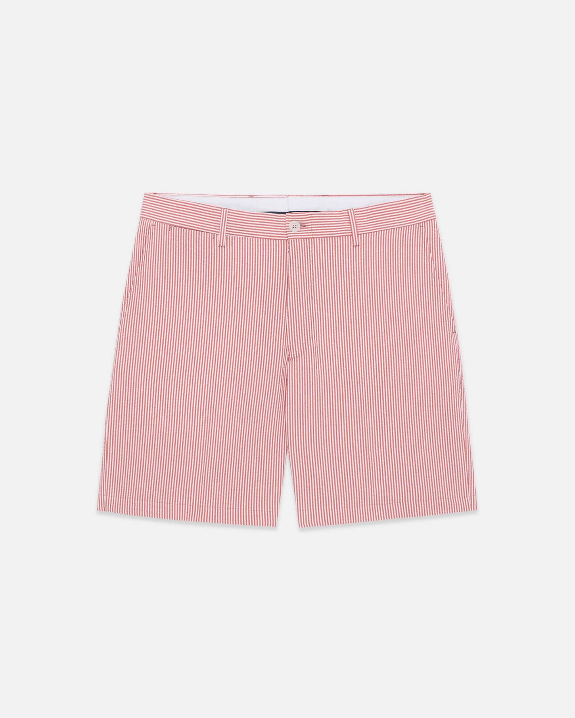 Red Cotton Seersucker Shorts