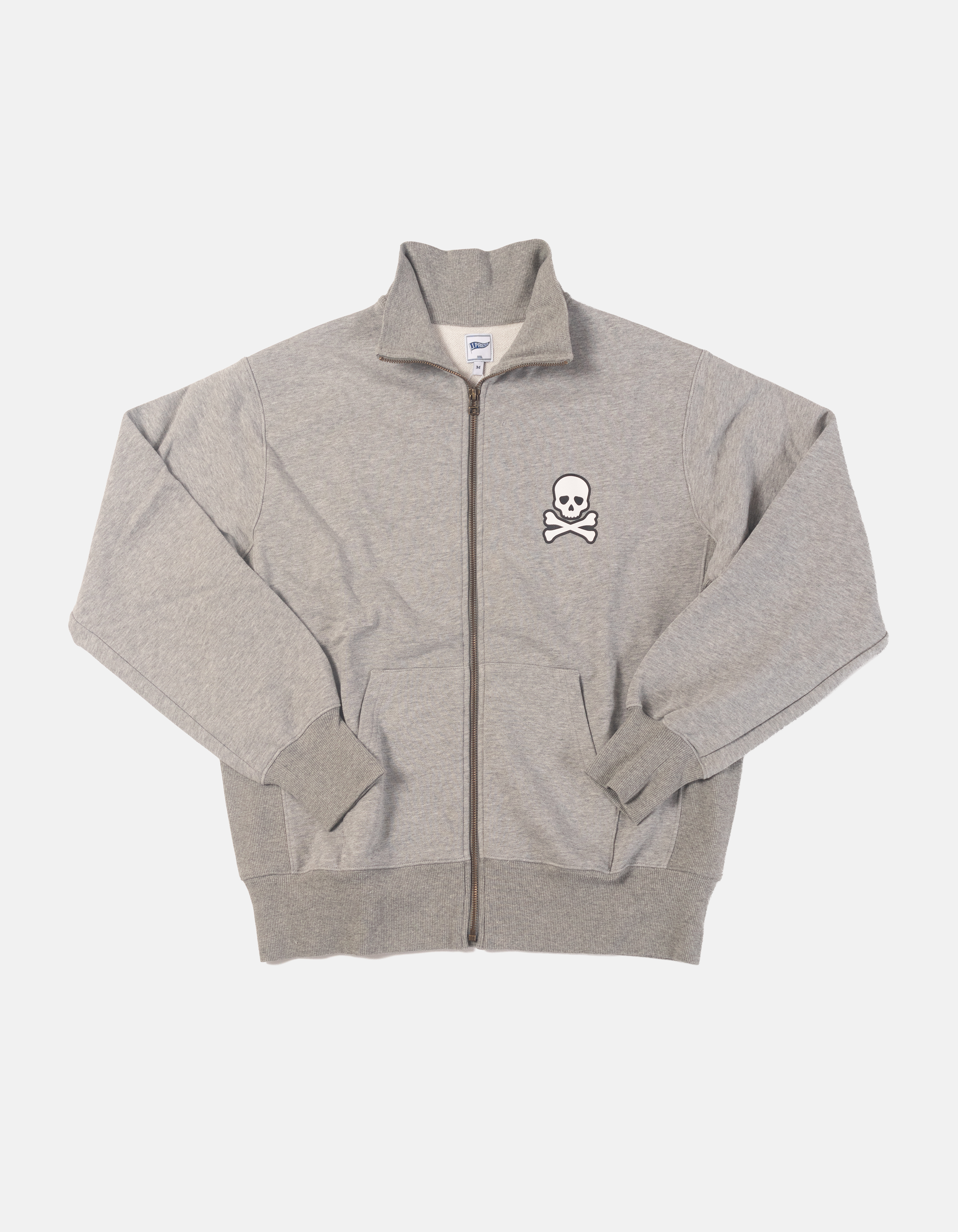 Heather Grey Skull & Bones Zip Front Jacket