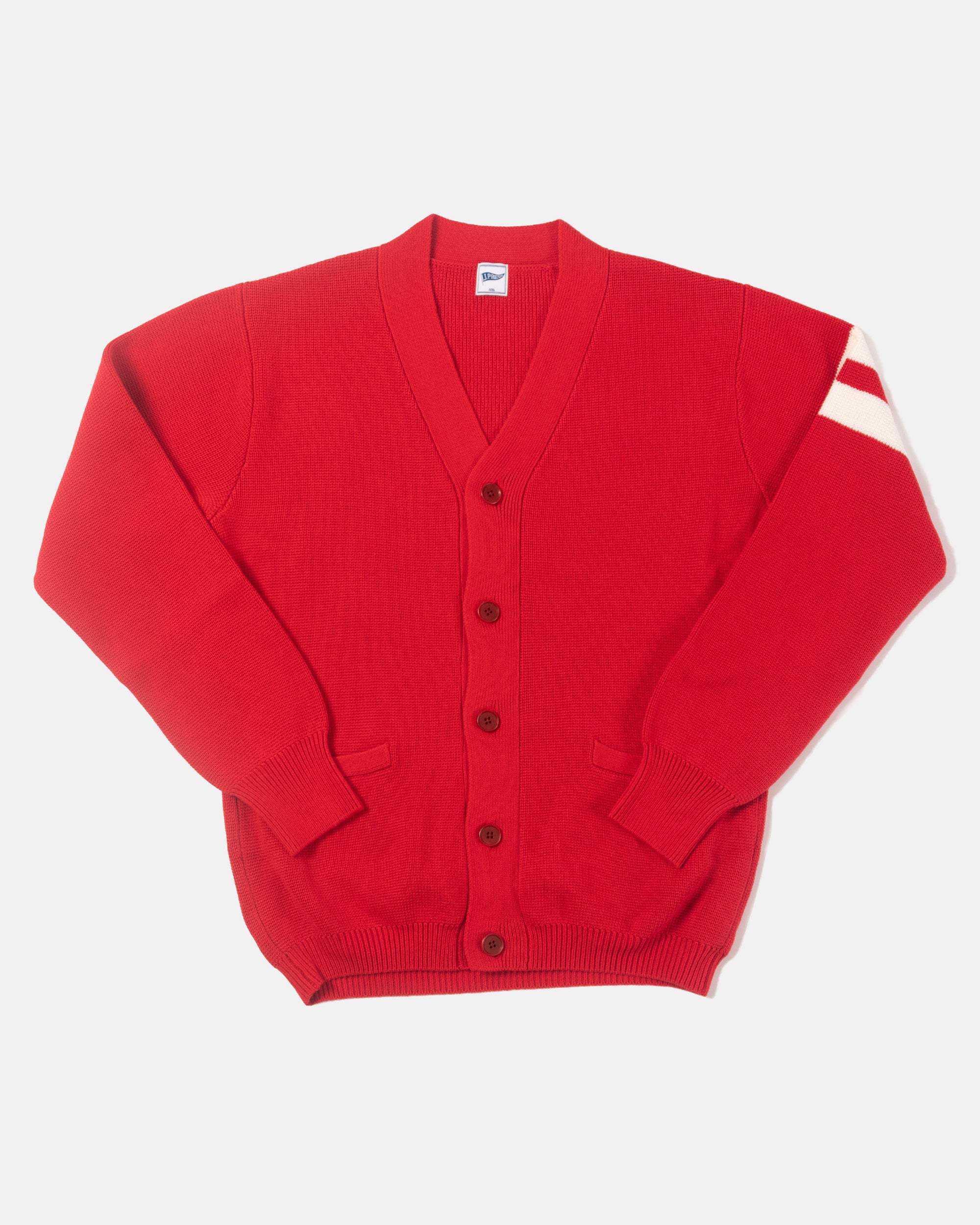 Red Varsity Cotton Cardigan - Trim Fit
