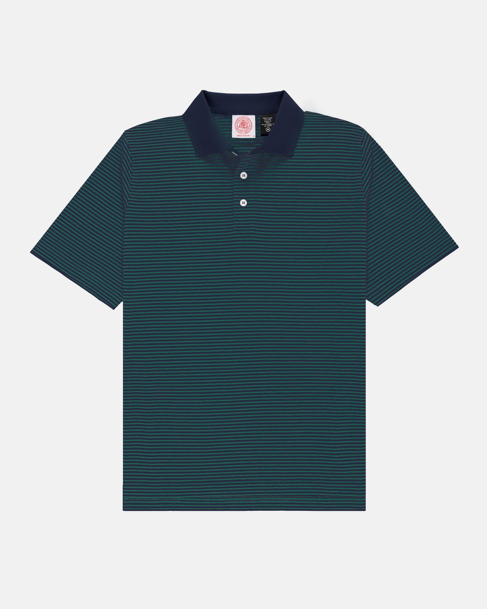Navy & Green Cotton Jersey Stripe Polo - Classic Fit